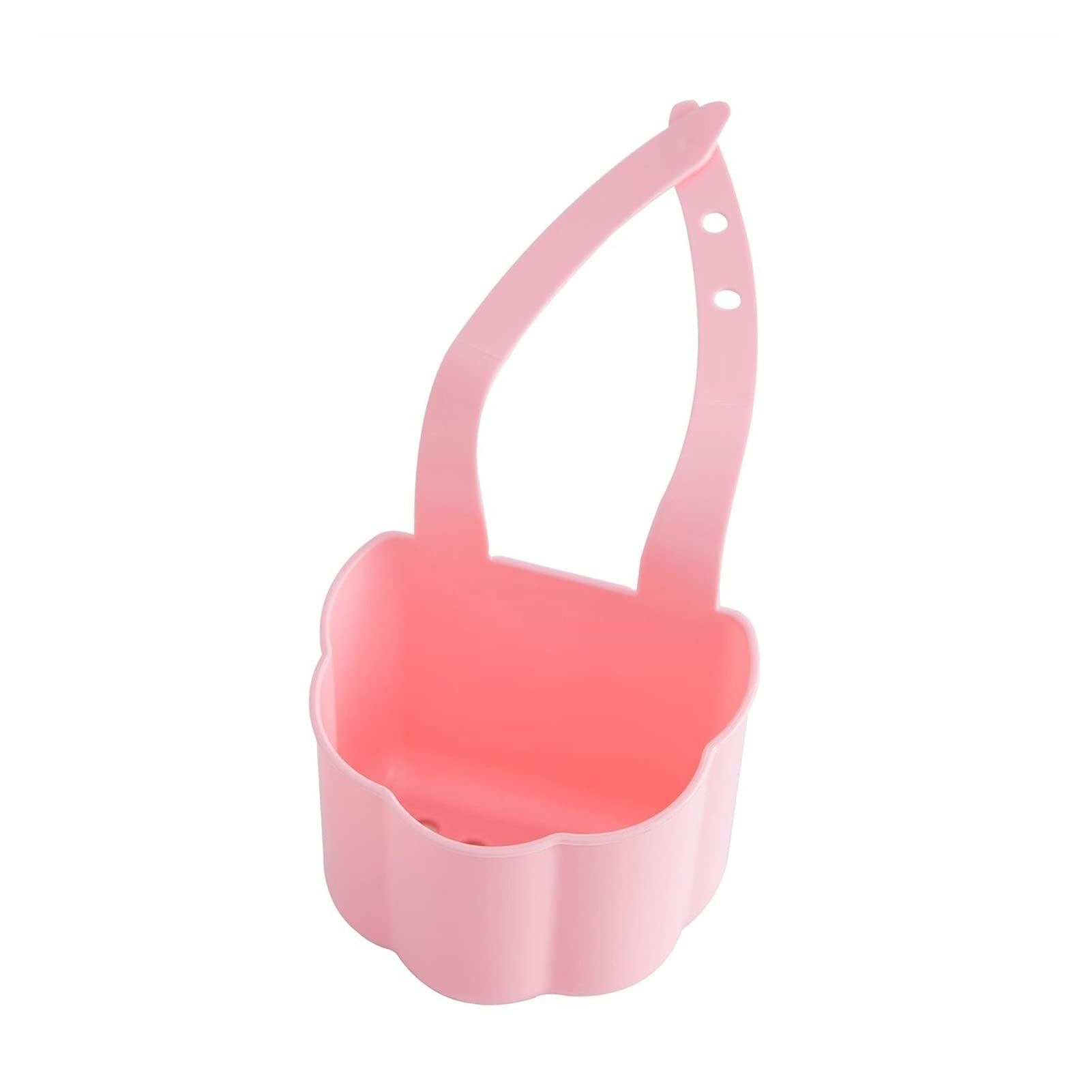 Pink Plastic Sink Colander Strainer Basket - Kitchen Sink Drain Rack for Sponge, Soap & Debris - Hanging Storage Organizer Shelf - Perfect for Washing Dishes, Fruits & Vegetables - Faucet Tool for Home Kitchen Organization