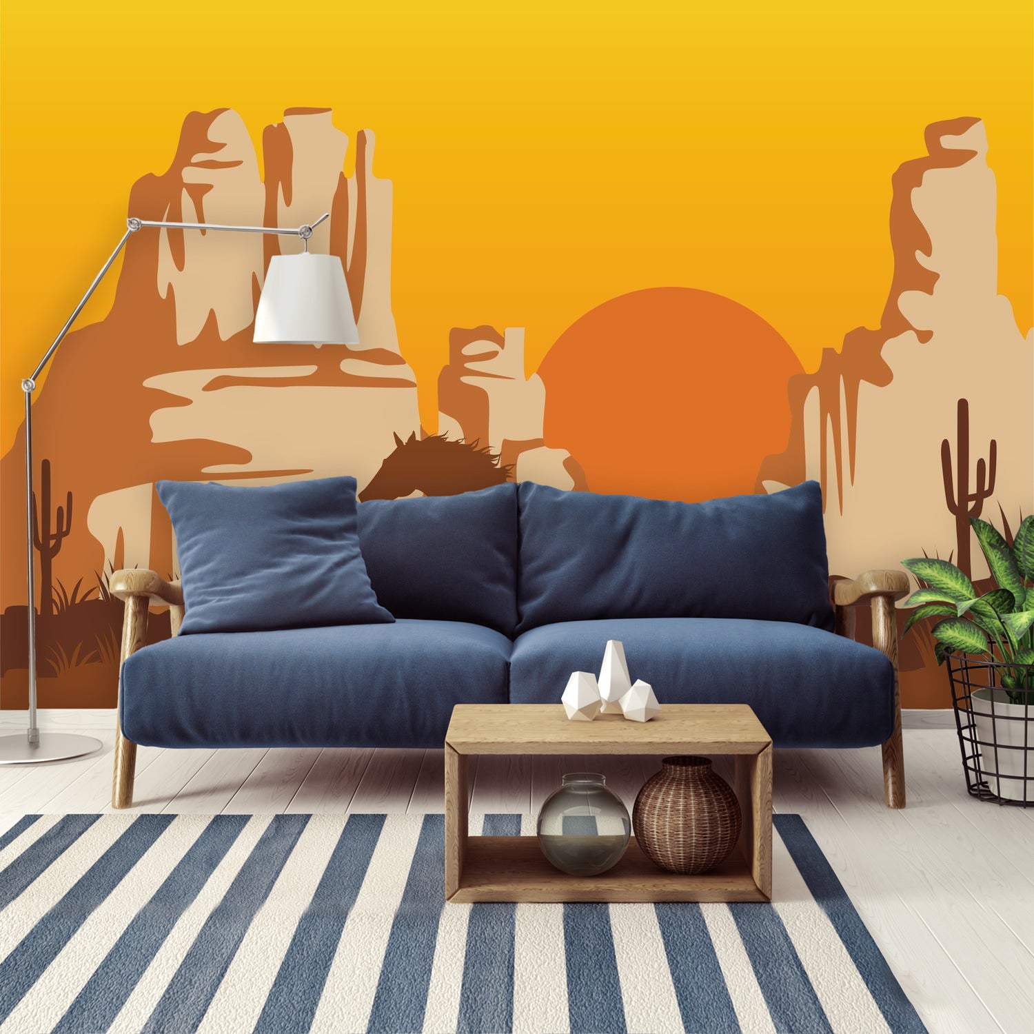 Galloping Horse Wall Mural - Arizona Canyon Landscape Peel and Stick Wallpaper - 4 Sizes (Self-Adhesive, Removable) - Perfect for Living Room, Bedroom, or Office Decor