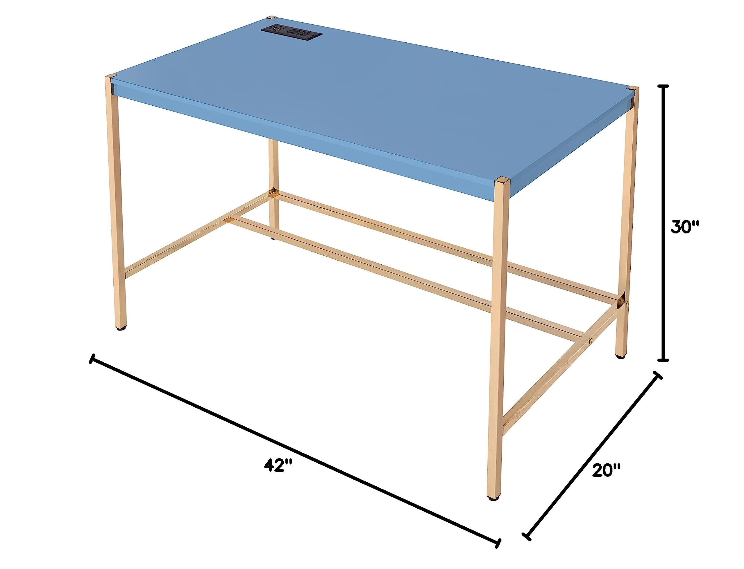 Knocbel 42 Inch Modern Writing Desk with USB Port - Home Office Workstation, Computer Desk & Vanity Table with Sturdy Metal Frame - High Gloss Finish in Navy Blue & Gold - Perfect for Small Spaces, Remote Work & Makeup Application