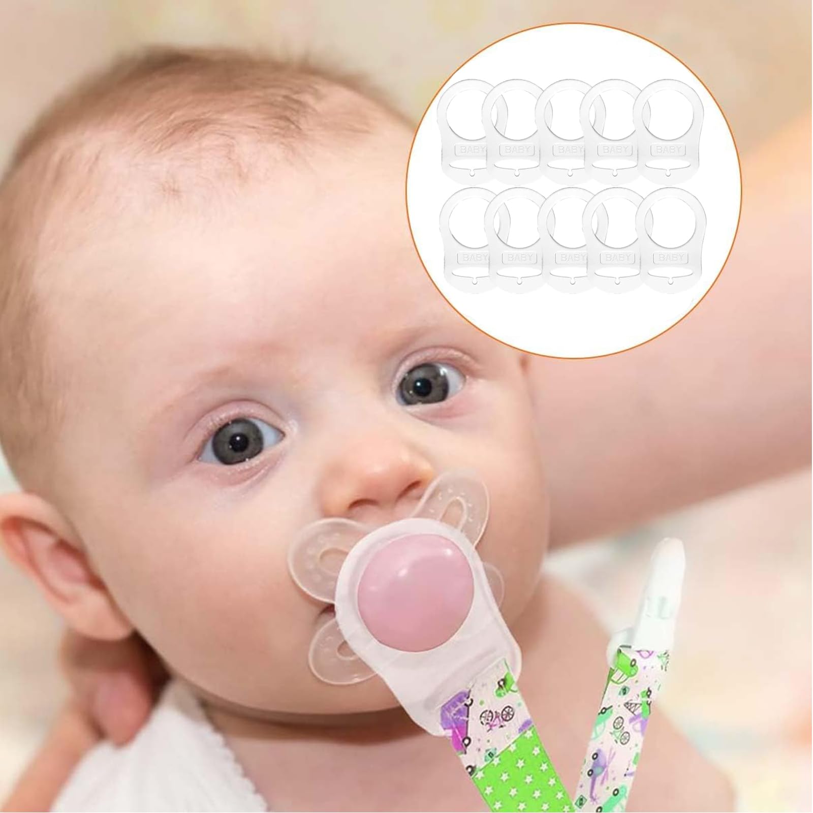10 Pcs Baby Pacifier Clips with Soft Silicone Holder - BPA-Free Dummy Soother Clips for Infants - Transparent Pacifier Rings for Secure Attachment - Perfect for Strollers, Car Seats & On-the-Go Parenting