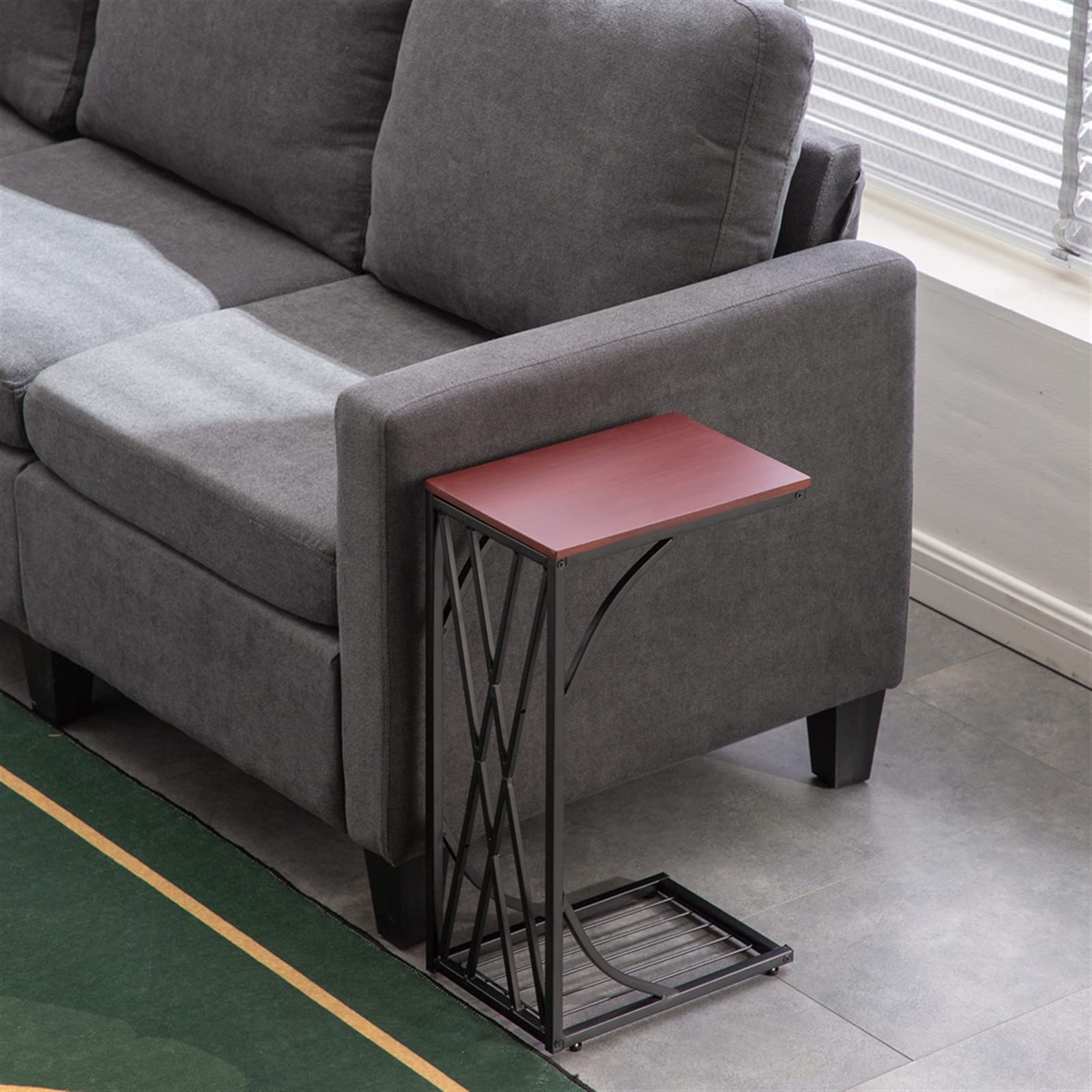 Brown C-Shaped Sofa Side Table - 30.5