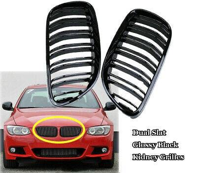 2010-2013 BMW 3 Series Coupe & Convertible (E92 E93) Gloss Black Double Slat Kidney Grille Pair - Upgrade Your Car's Front Grille for Enhanced Style & Performance