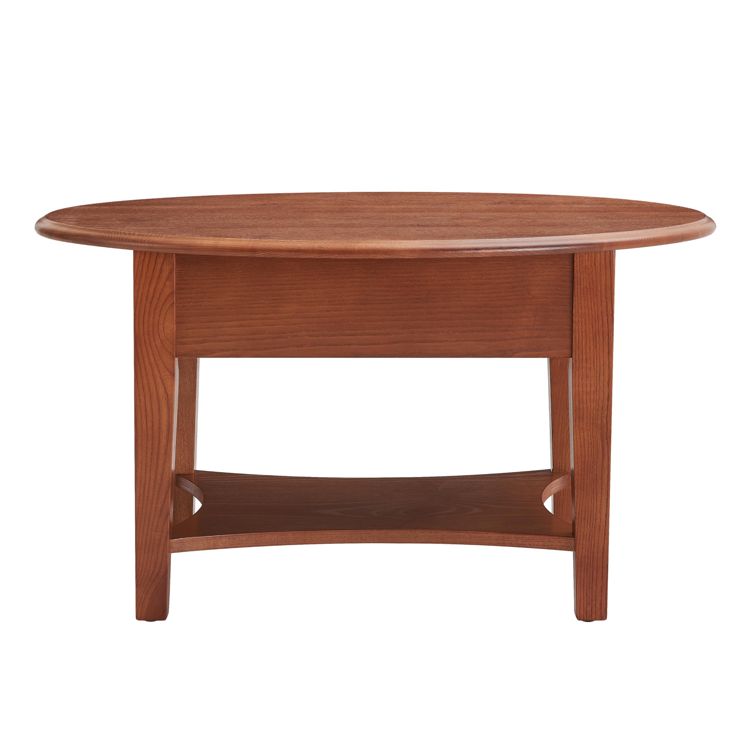 Haven Ridge Solid Wood Oval Coffee Table with Shelf - One Drawer, Medium Oak Brown by Leick Home - Perfect for Living Room, Lounge & Small Spaces - 9044-MED