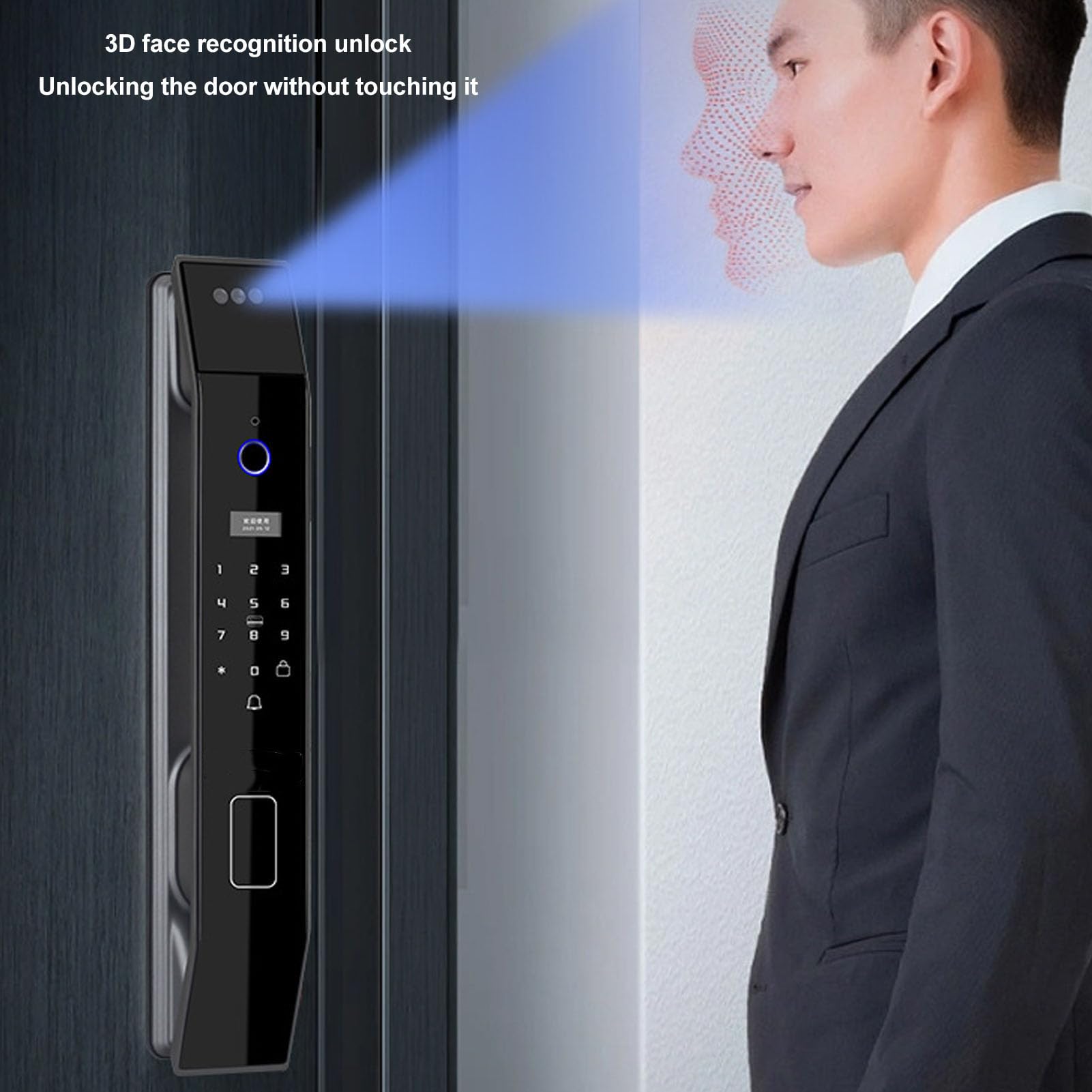 Smart Door Lock with 3D Face Recognition, Fingerprint & Password Entry - Aluminum Alloy Stainless Steel Keyless Security Lock for Homes & Apartments | Secure Front Door, Back Door & Rental Property Access