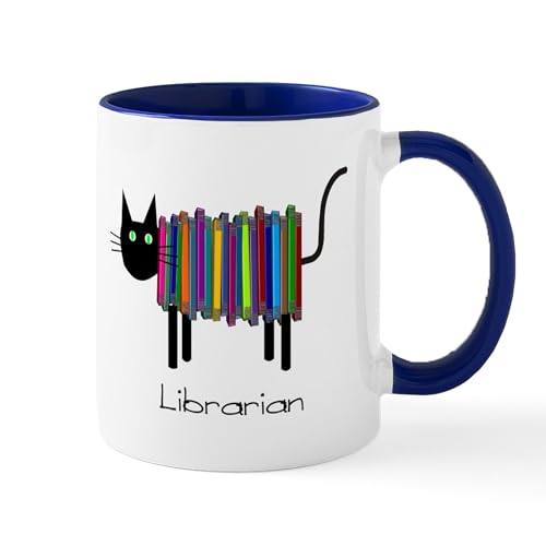 White/Navy Inside - Librarian Book Cat Mug