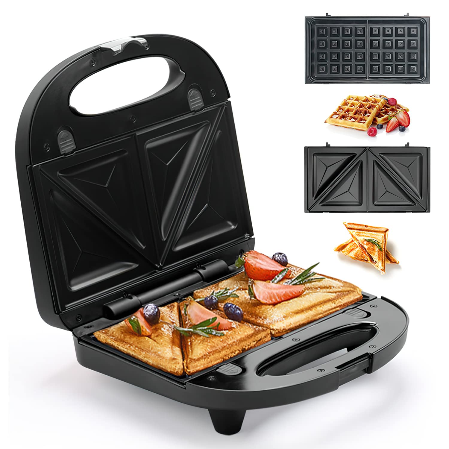 2-in-1 Sandwich Maker & Waffle Iron with Non-Stick Detachable Plates - Perfect for Breakfast, Omelets, Paninis & More - LED Indicator, Cool-Touch Handle, Anti-Skid Feet - Easy to Clean for Home & Kitchen Use