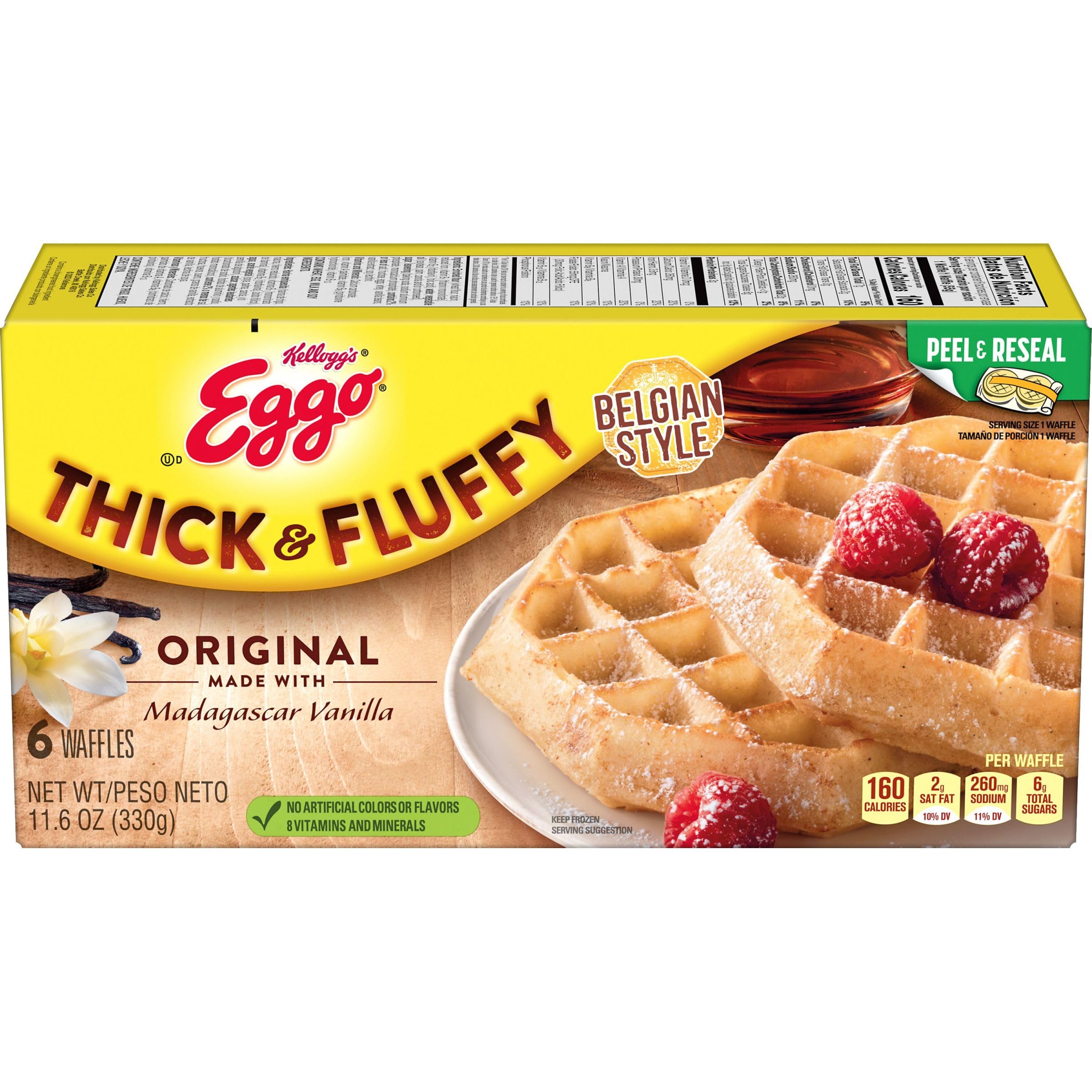 Eggo Thick & Fluffy Frozen Waffles - Original Flavor (11.6oz Box, 6 Waffles) | Quick Breakfast Food for Busy Mornings, Kids Lunch, After School Snacks & Family Brunch