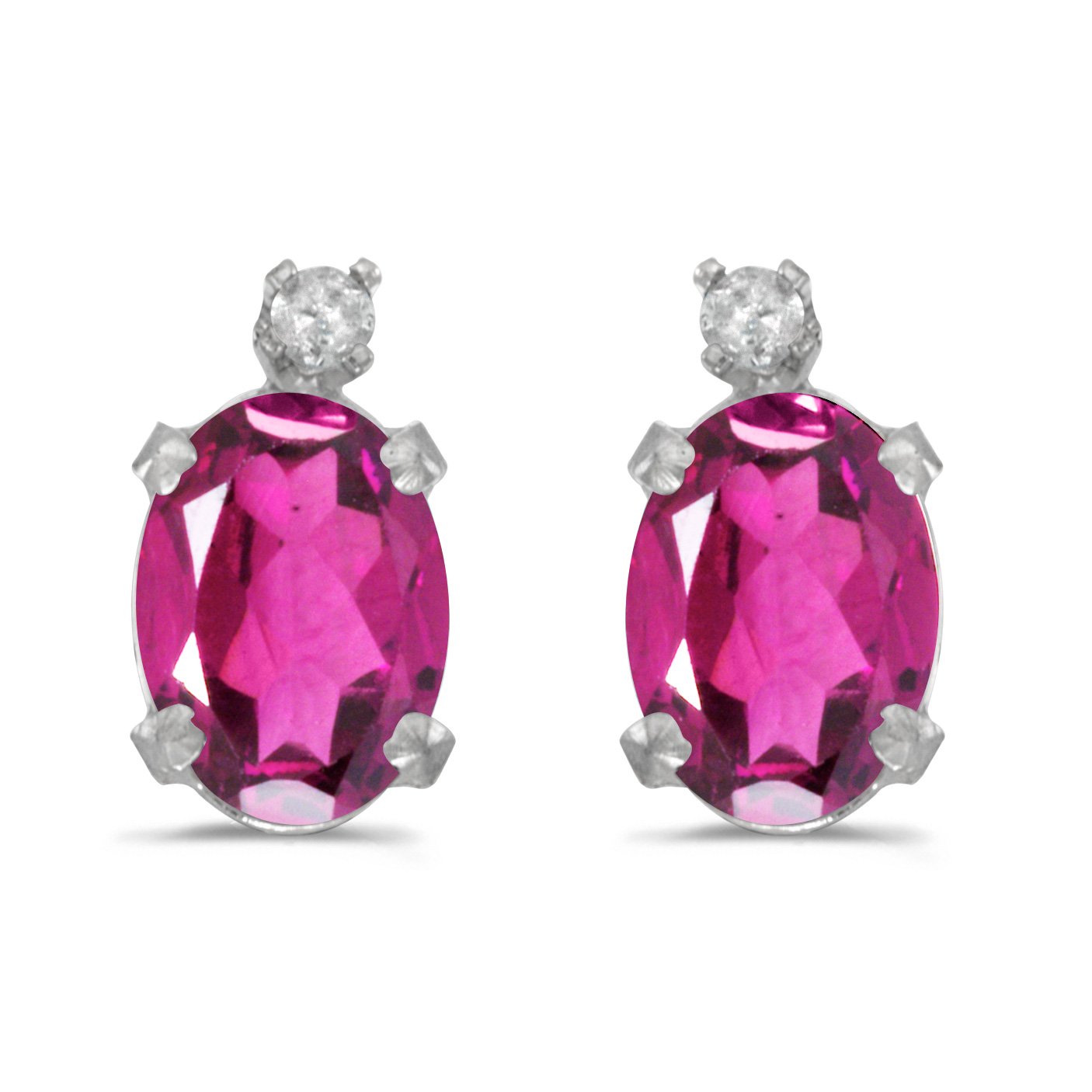 14K White Gold Oval Pink Topaz and Diamond Stud Earrings for Women | Elegant Gift for Anniversary, Birthday & Special Occasions | Perfect for Parties, Weddings & Evening Events