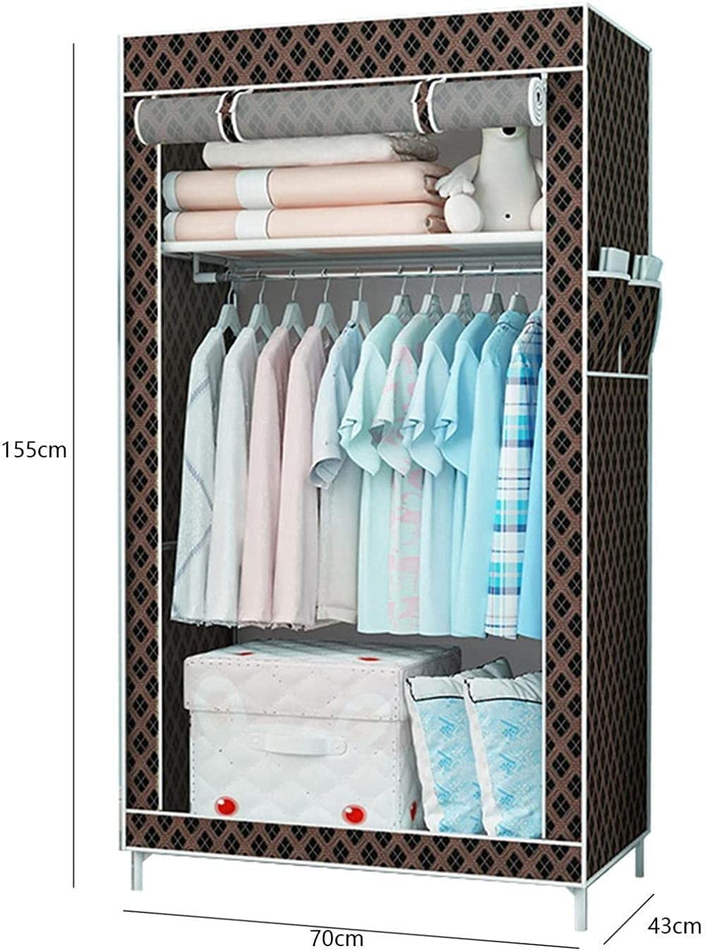 Portable Fabric Wardrobe Closet - Foldable Storage Organizer with Shelves for Bedroom, Closet & Travel (155x43x70cm) | Space-Saving Clothes Storage Solution for Small Apartments & Dorm Rooms