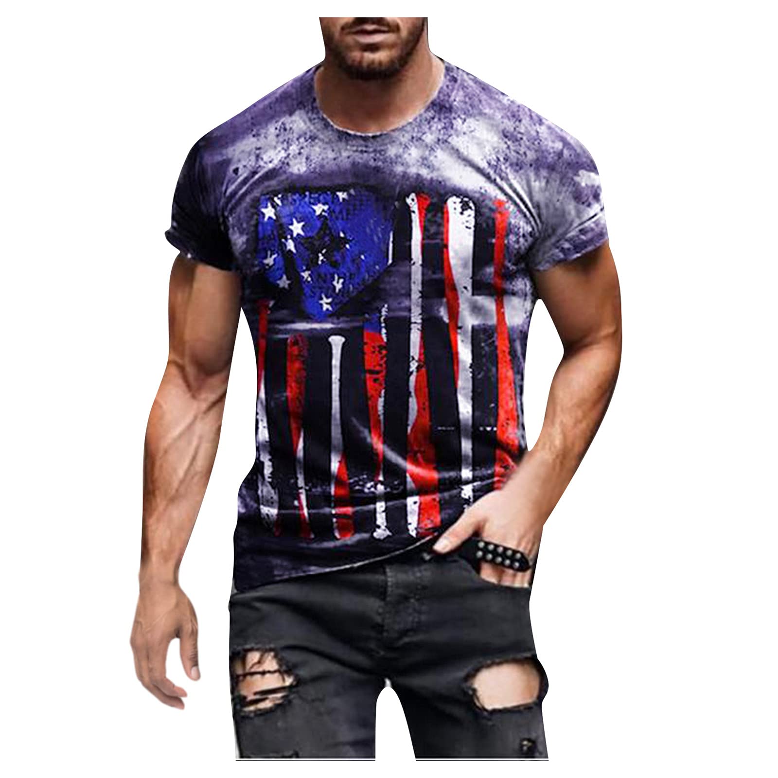 Burband Men's 4th of July Patriotic Shirts - American Flag Graphic Muscle Tee for Summer, Independence Day Celebration - Big & Tall Sizes (Multicolor, Large) - Perfect for BBQ Parties, Fireworks Shows & Patriotic Events