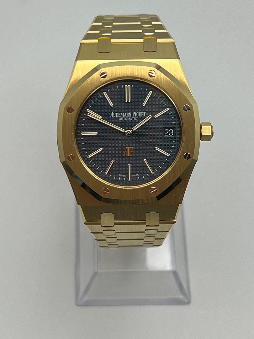 Audemars Piguet Royal Oak 15202BA Jumbo Extra Thin 39mm Men's Watch - 18K Yellow Gold Case, Blue Dial, Leather Strap - Luxury Dress Watch for Business & Formal Occasions