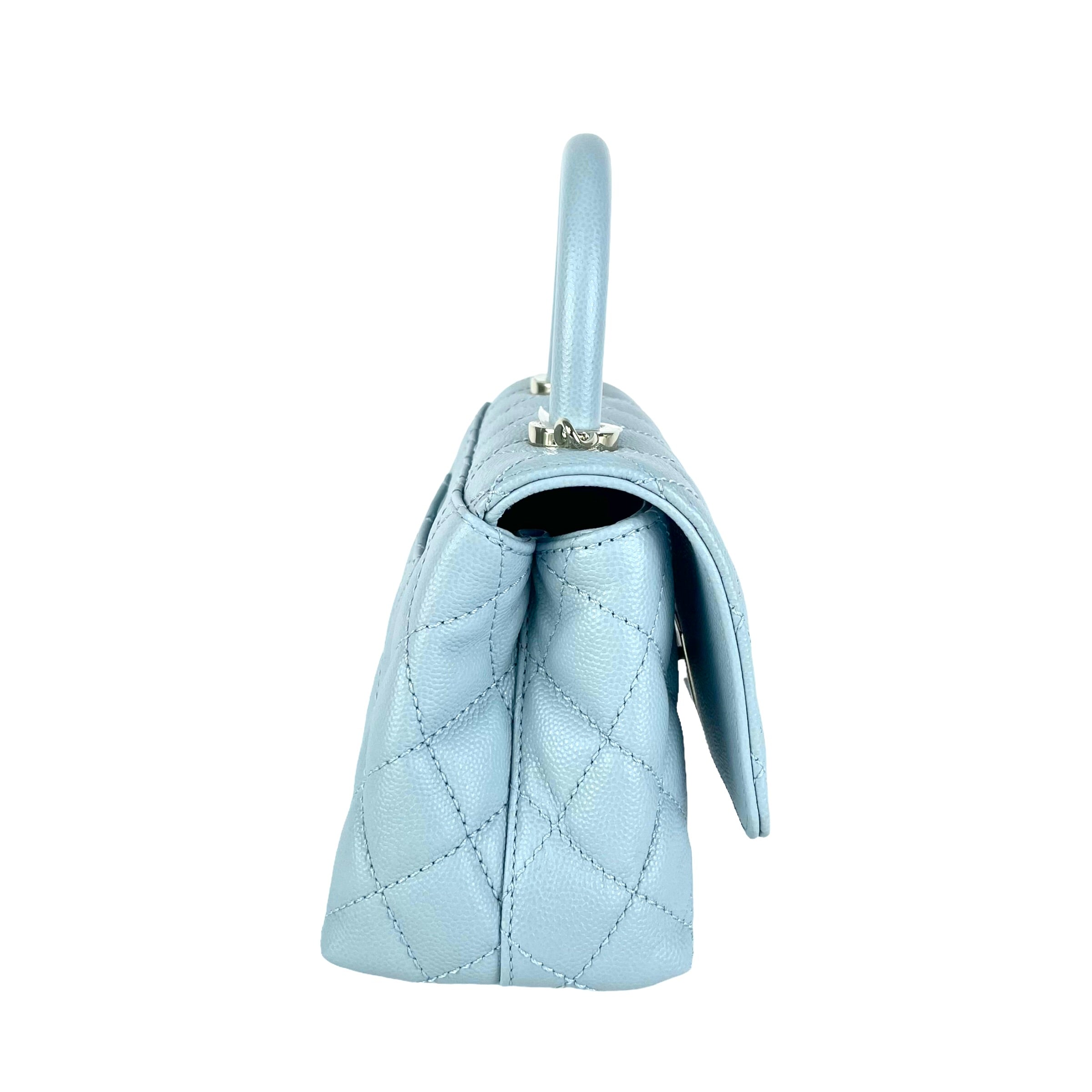 Chanel Mini Coco Handle Bag in Light Blue - Luxury Crossbody Shoulder Bag for Women, Perfect for Parties, Dates & Everyday Use