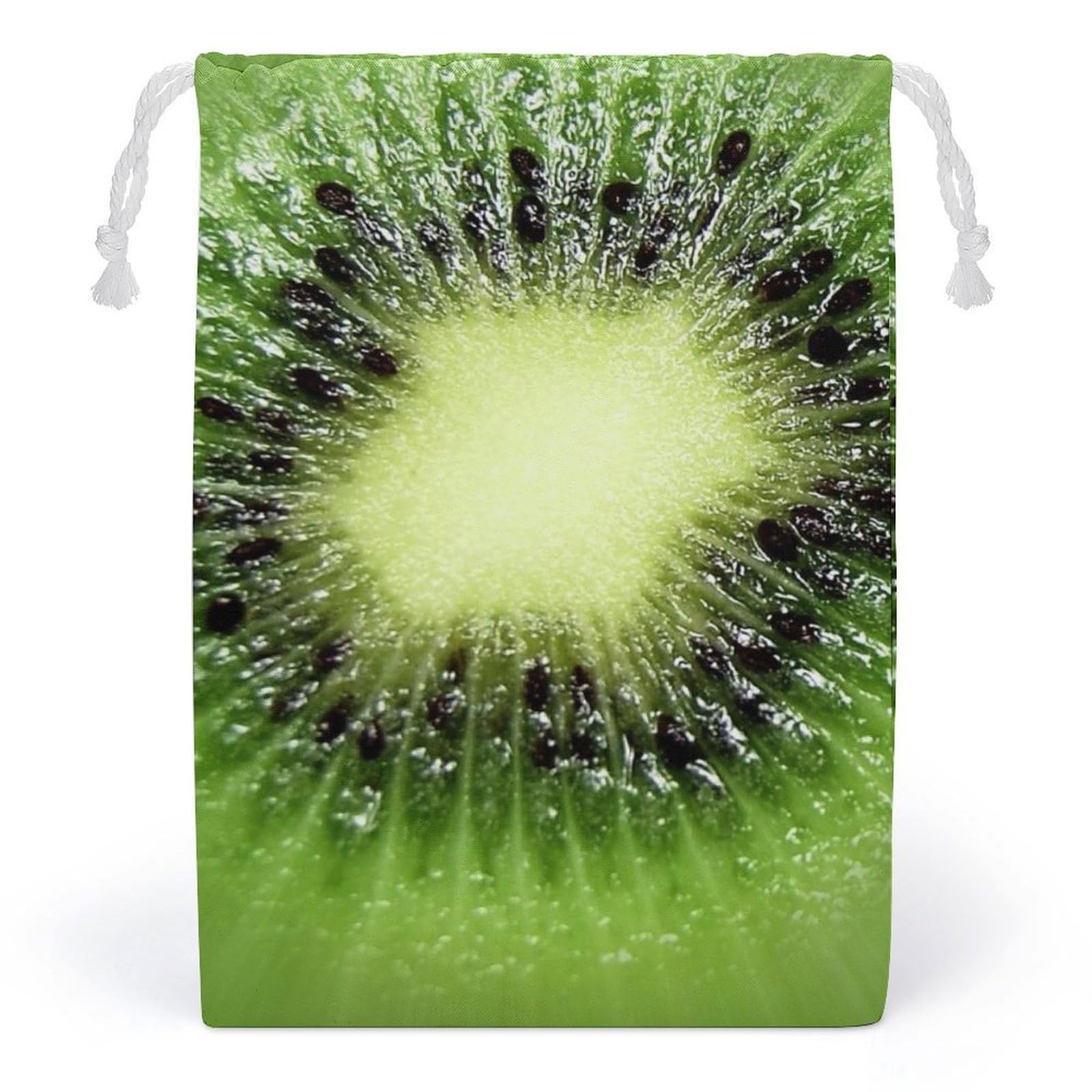 Organic Kiwi Fruit Print Muslin Drawstring Bags - Reusable Small Gift Pouches for Jewelry, Party Favors & Wedding Decor (Set of 5) - Eco-Friendly Cotton Storage Bags for Travel, Baby Shower & Retail Packaging