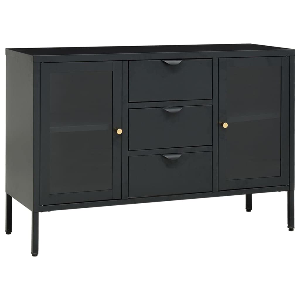 FAMIROSA Modern Steel Sideboard Cabinet - 3 Drawers & 2 Adjustable Shelves Metal Storage Organizer, 41.3