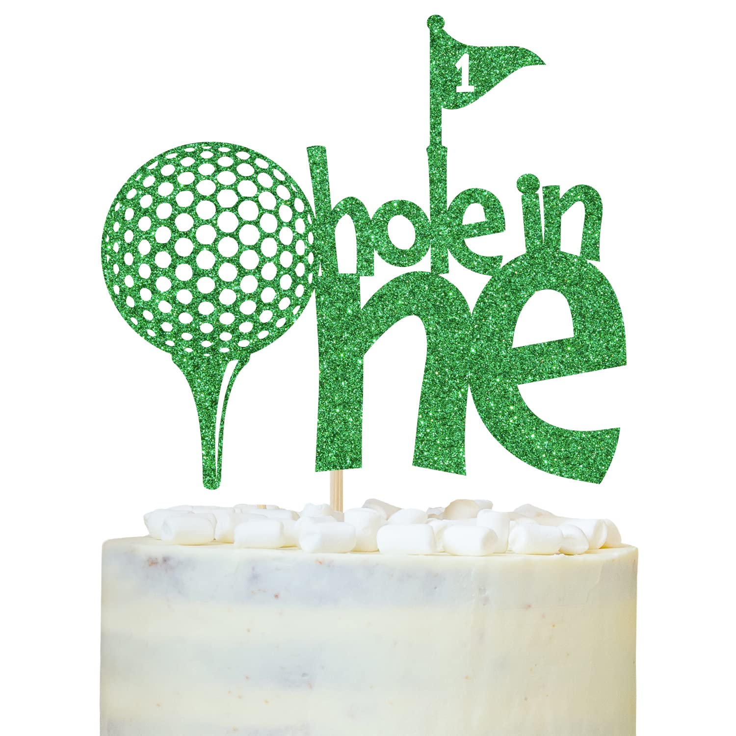 Golf Hole in One Cake Topper - Green Glitter 1st Birthday Cake Decor for Boys & Girls | Perfect for Golf-Themed Birthday Parties & Baby Showers