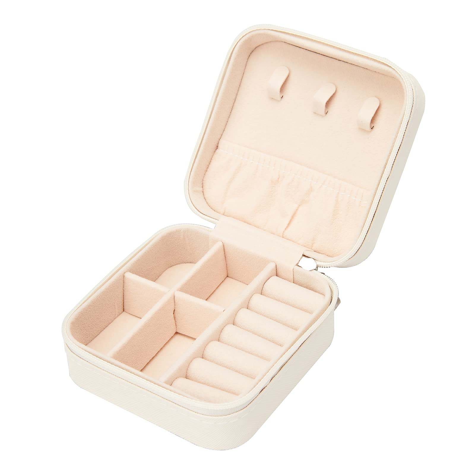 LETURE PU Leather Jewelry Box - Portable Travel Jewelry Organizer for Rings, Necklaces, Earrings & Bracelets - Compact Jewelry Storage Case with Secure Closure (White) - Perfect for Travel, Gifts & Home Organization