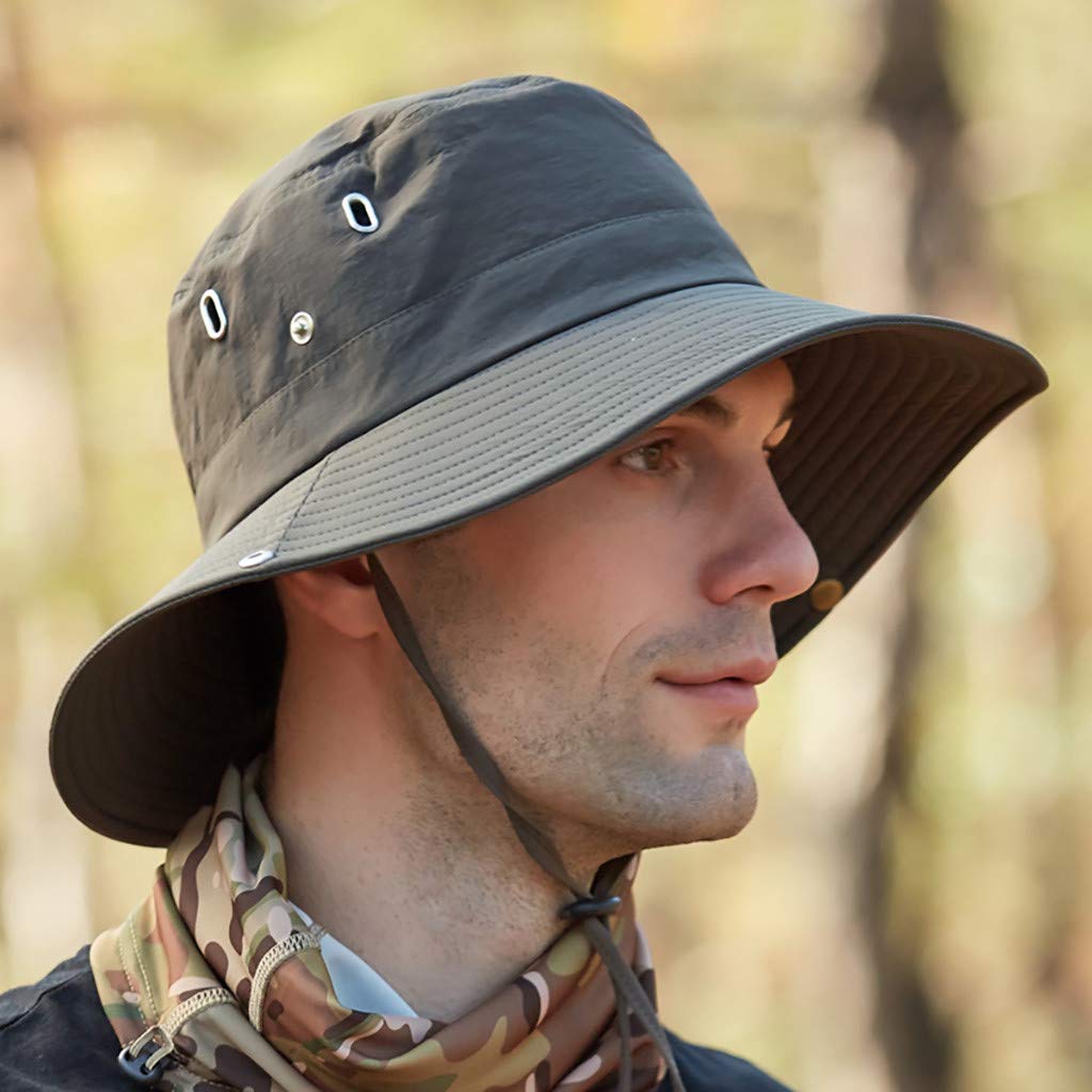 Men's Solid Color Foldable Sun Hat - Wide Brim Adjustable Fisherman Cap for Summer Sun Protection & Outdoor Activities | Breathable Boonie Hat for Hiking, Fishing, Beach & Travel