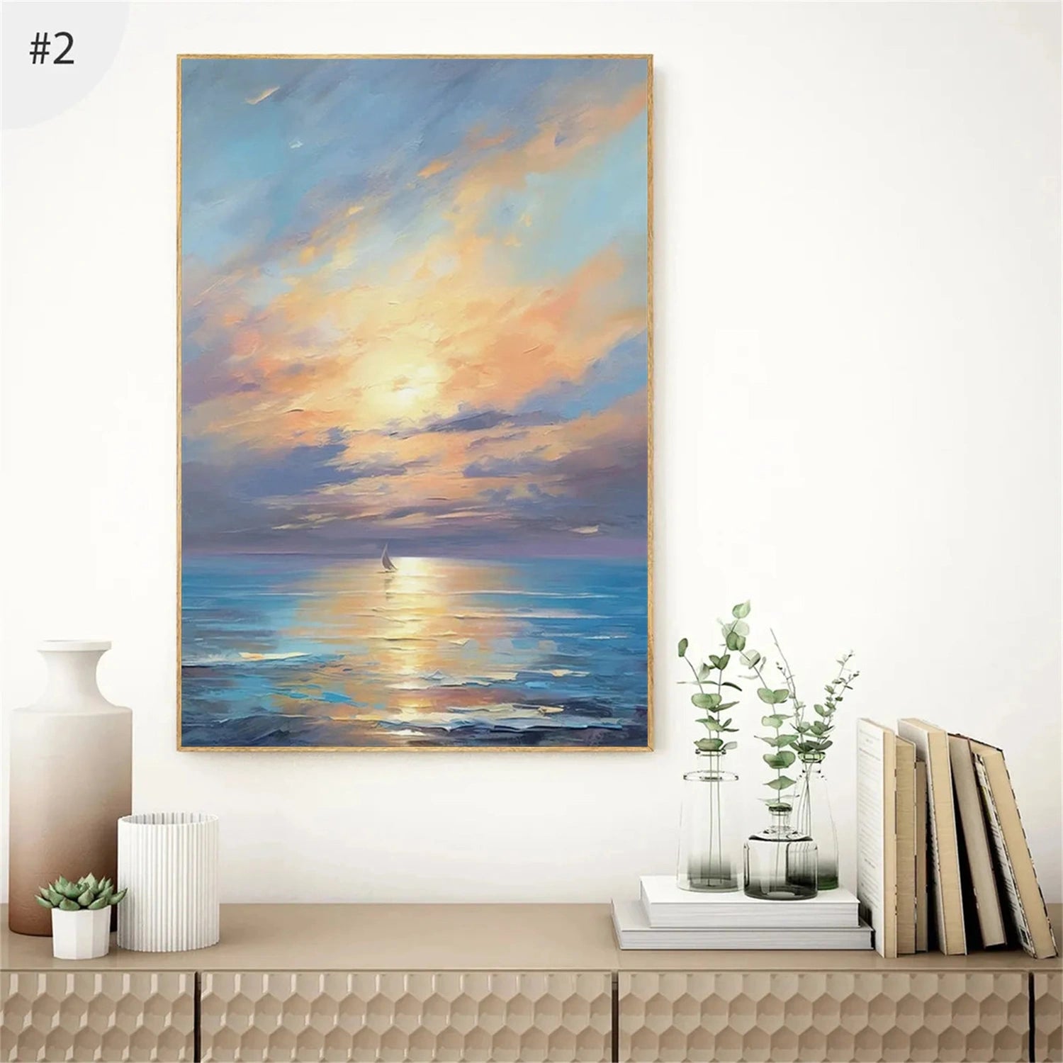 Ocean and Sky Painting Set of 3 - Coastal Wall Art Decor for Living Room, Bedroom, Office - Modern Seascape Canvas Prints (OS 215)