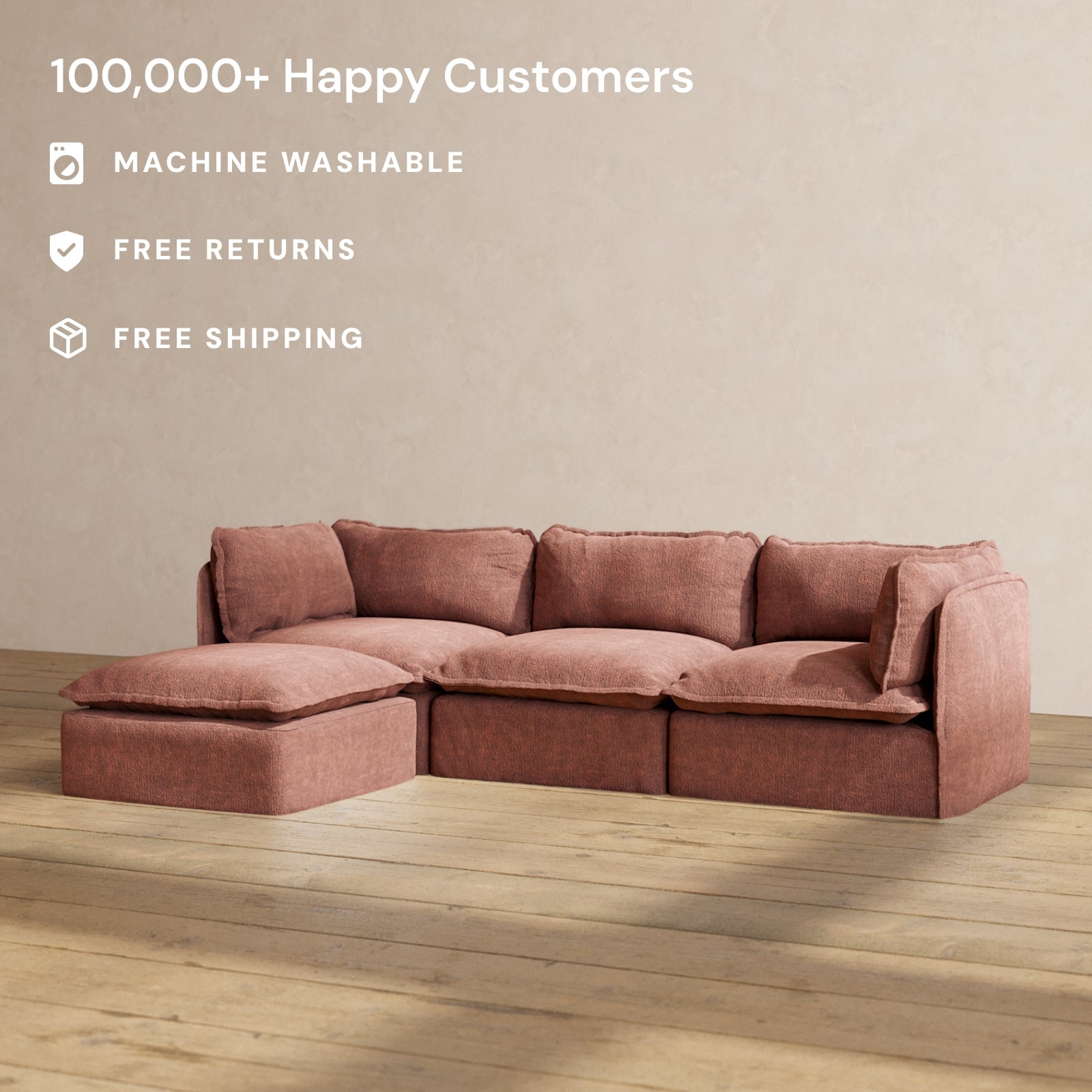 Premium Modular Performance 3-Seater Sectional Sofa in Rich Chestnut Brown | Luxe Fabric Blend | Perfect for Living Room, Family Room & Home Theater