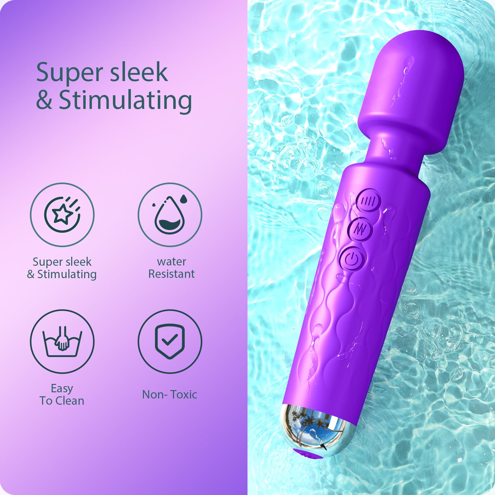 8-Speed G Spot Vibrator Wand with 20 Patterns - Powerful Clitoral Stimulator for Women, Couples Adult Sex Toy - Purple - Perfect for Solo Play & Romantic Nights