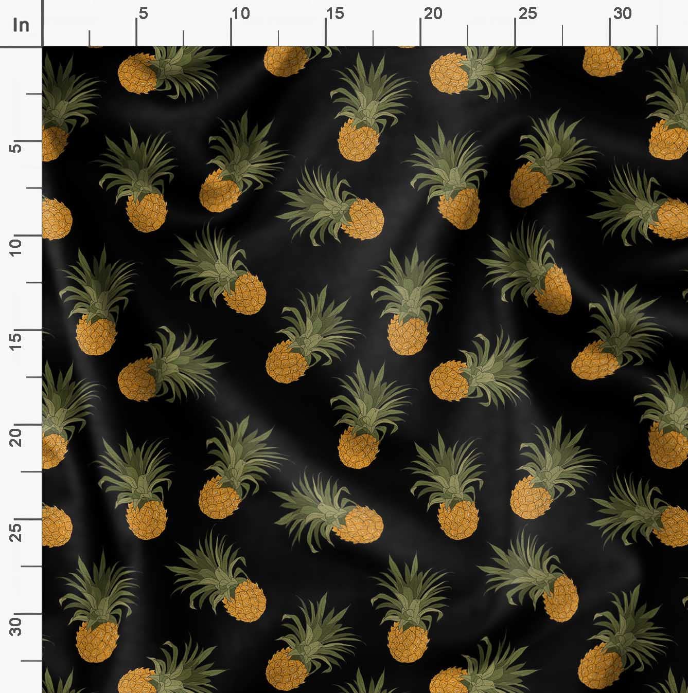 Soimoi Black Polyester Crepe Fabric by The Yard - 42 Inch Wide Tropical Pineapple Print Fabric for Fashion Apparel, Dresses, Home Decor & DIY Projects - Perfect for Summer Outfits, Curtains, Pillows & Crafting
