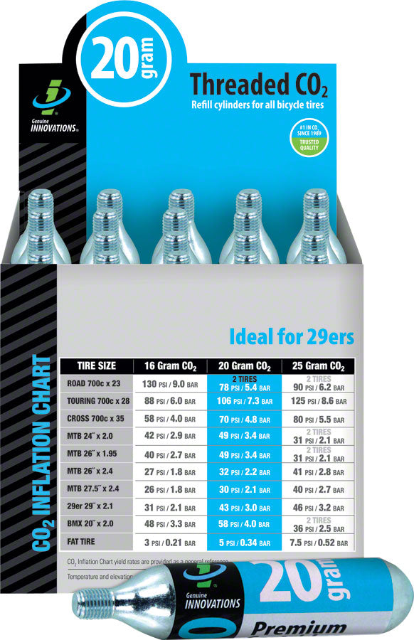 Genuine Innovations 20g Threaded CO2 Cartridges - Premium Refills for Bike Tires, Paintball Guns & Airsoft (Pack of 5) - Perfect for Cycling, Sports & Outdoor Adventures