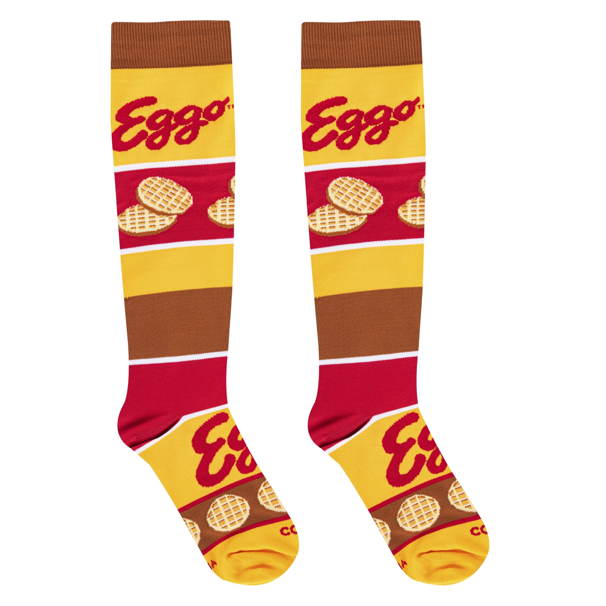 Fun Novelty Knee High Compression Socks - Cool & Comfortable Socks for Men & Women - Perfect for Running, Travel & Work - Eggo Waffles Design