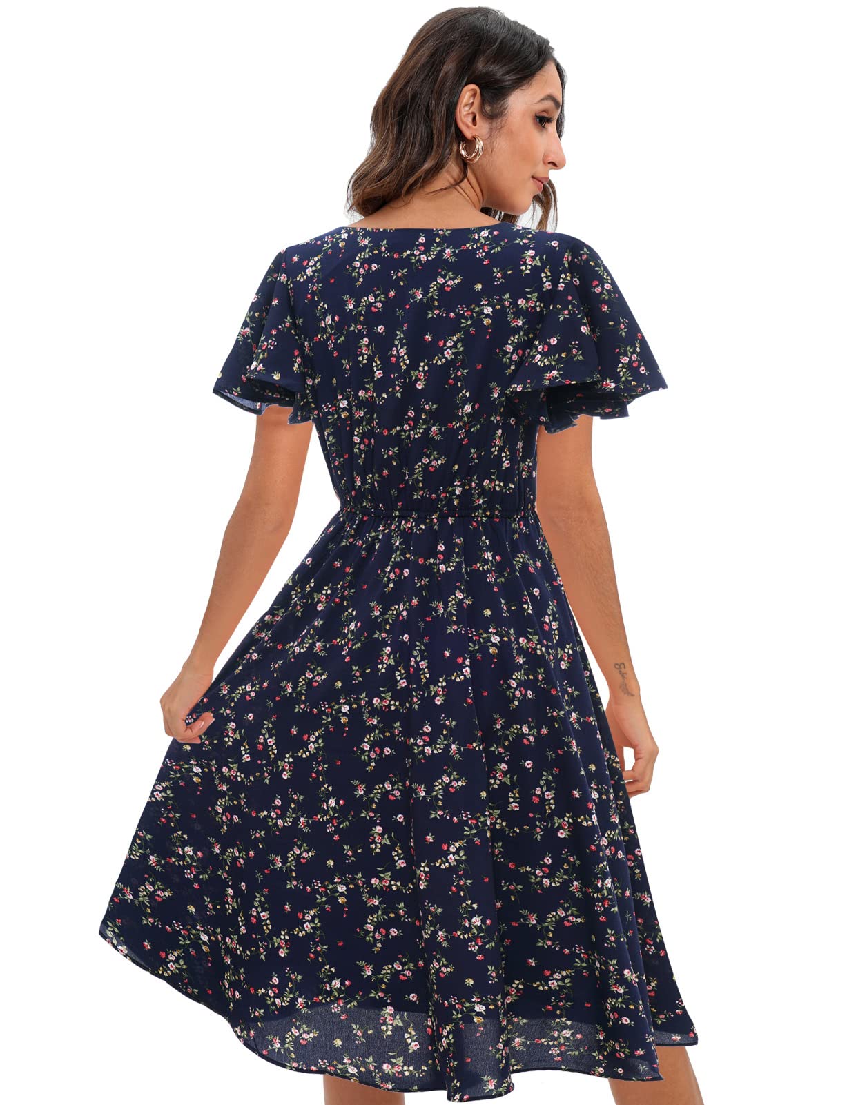 Gardenwed Women's Floral Chiffon Summer Dress - Elastic Waist Sun & Beach Dress for Outdoor Parties, Vacations, and Casual Wear