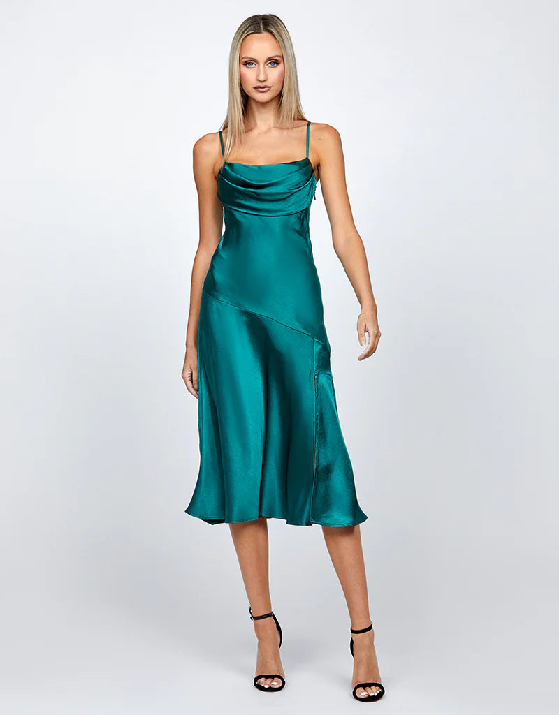 Peita Women's Satin Cowl Neck Midi Dress - Elegant Evening & Cocktail Party Wear for Special Occasions