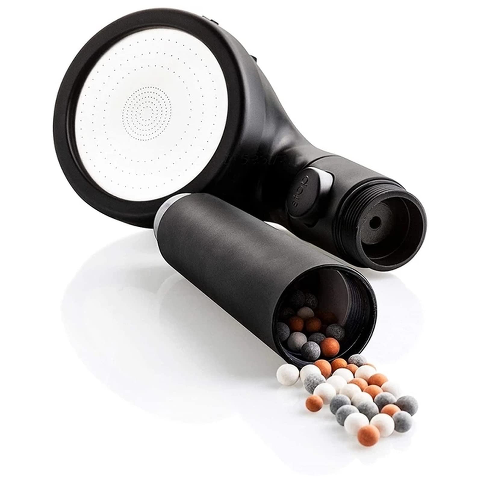 Linyutech Matte Black High Pressure Shower Head with 3 Spray Modes, Water Filter & Vitamin Mineral Balls - Water Saving Bathroom Showerhead with Stop Button - Perfect for Spa-Like Experience & Water Conservation
