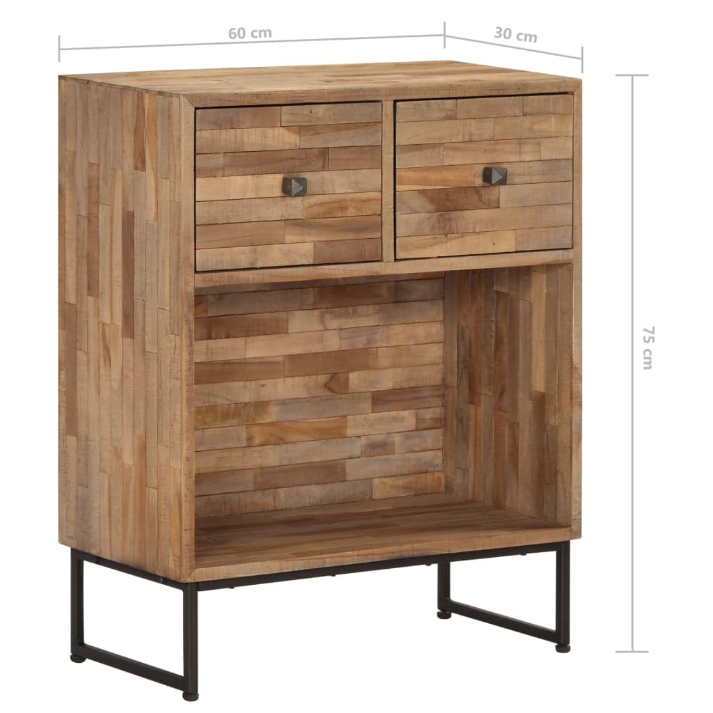 Reclaimed Teak Wood Sideboard with Drawers - Rustic Brown Industrial Style Handmade Compact Buffet Cabinet for Dining Room, Living Room & Entryway Storage