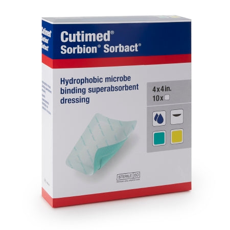 BSN Jobst Cutimed Sorbion Sorbact Antimicrobial Wound Dressing 4x4 Inch (10x10cm) - Sterile Wound Care for Ulcers, Burns & Post-Surgical Protection - Ideal for Home First Aid & Medical Clinics
