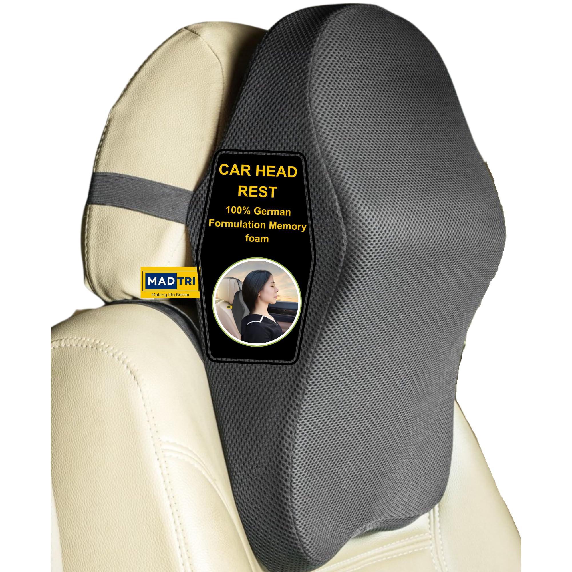 German Formulation Memory Foam Neck Pillow for Car - Ergonomic Neck Support & Pain Relief for Long Drives | Comfortable Travel Pillow for Road Trips, Commuting & Relaxation in Car Seat