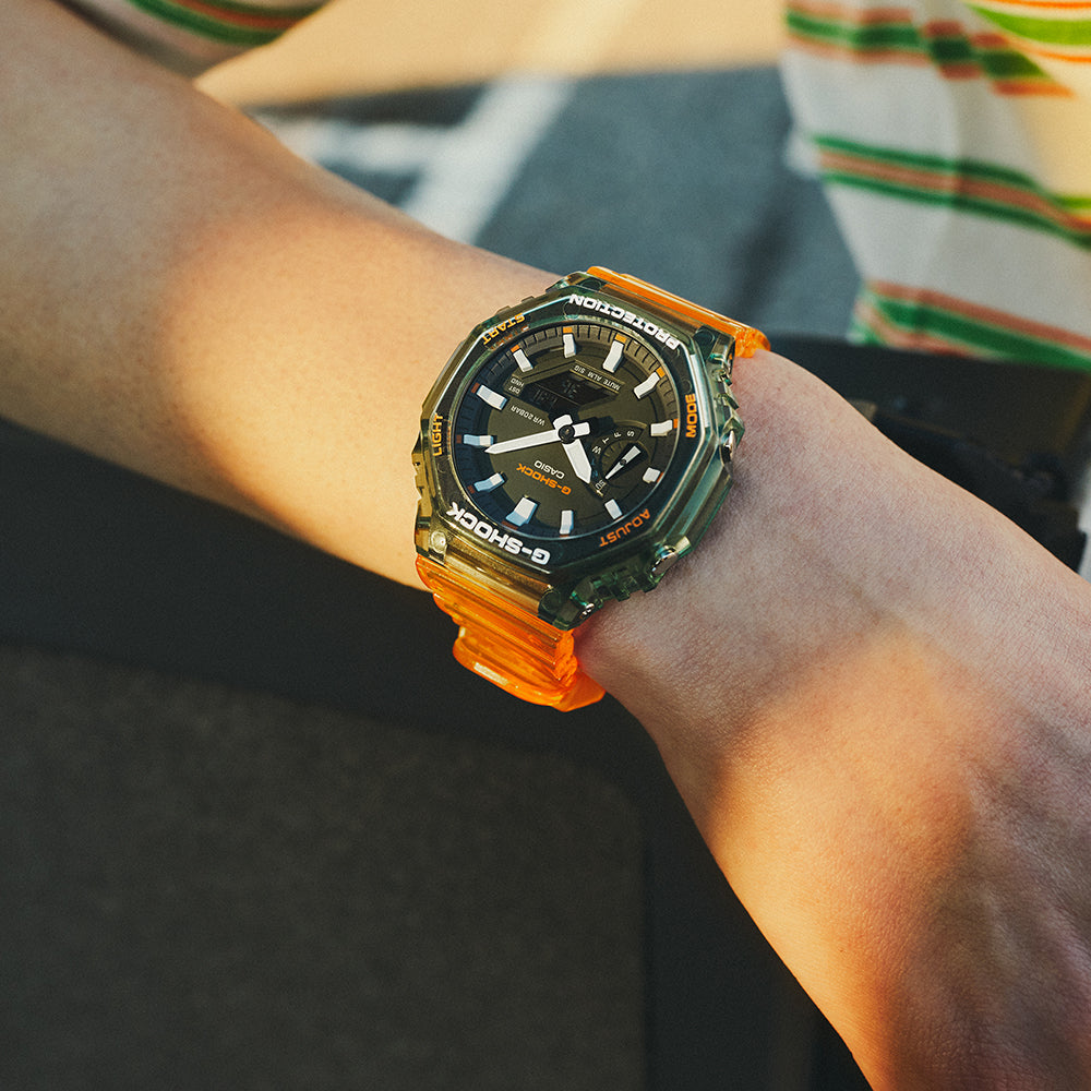 G Shock GA2100HC 4A 'CasiOak' Orange Hidden Coast Series Digital Watch - Stylish & Durable for Outdoor Adventures, Sports & Casual Wear