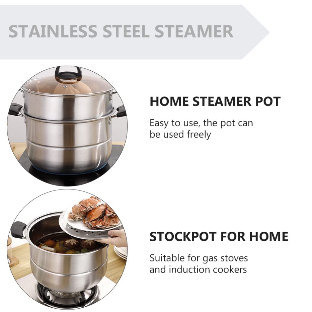 1pc Stainless Steel Soup Pot Steamer Pot - Multi-Functional Cooking Pot for Soup, Steaming & Food Prep | Durable Kitchen Cookware Stockpot | Perfect for Home Cooking, Meal Prep & Restaurant Use