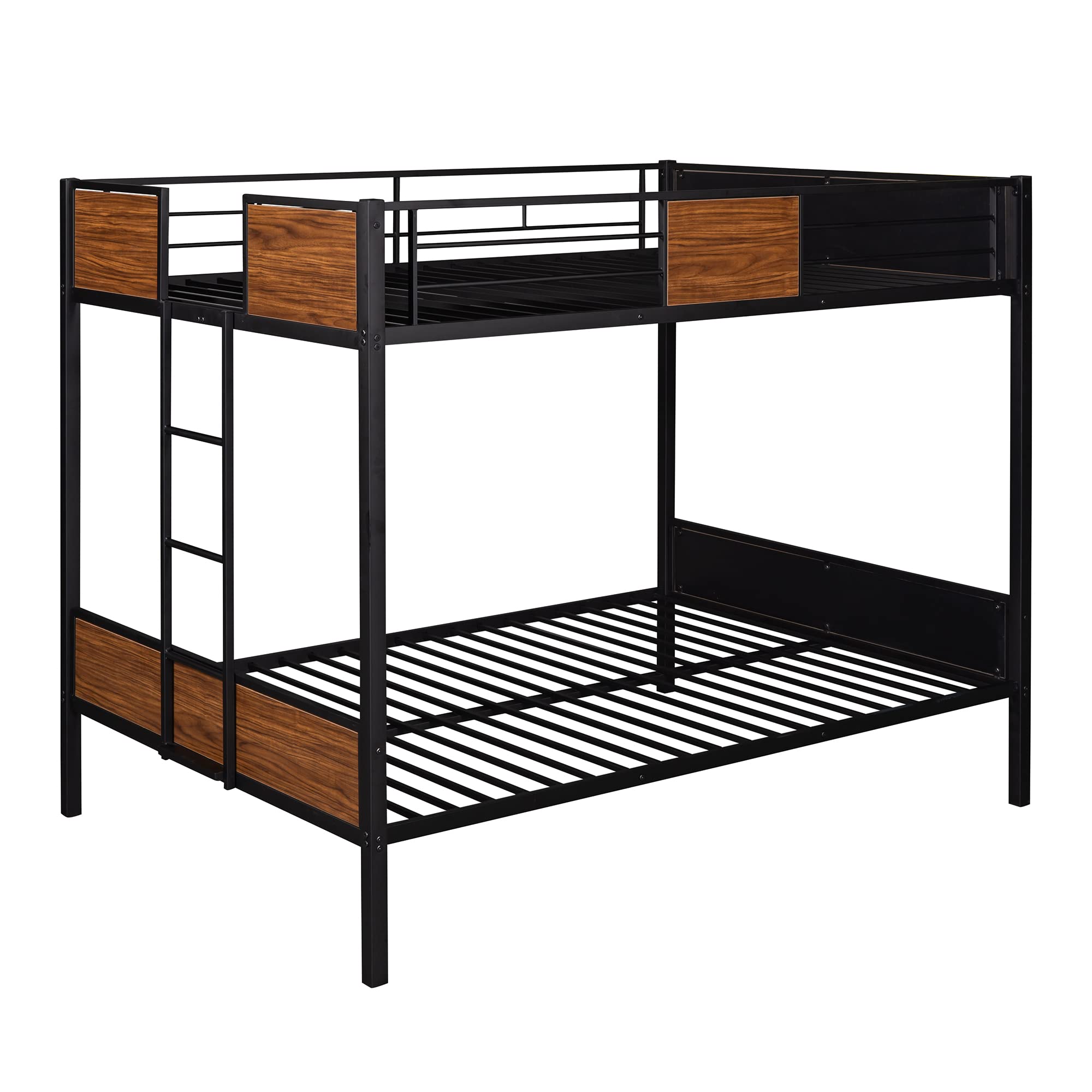 Sturdy Metal Bunk Bed with Built-in Ladder | Full Over Full Size Bed Frame with Safety Guardrails | Space-Saving Dorm & Bedroom Furniture | Under Bed Storage Design | Ideal for Kids Rooms, Guest Rooms & Small Spaces (Black)