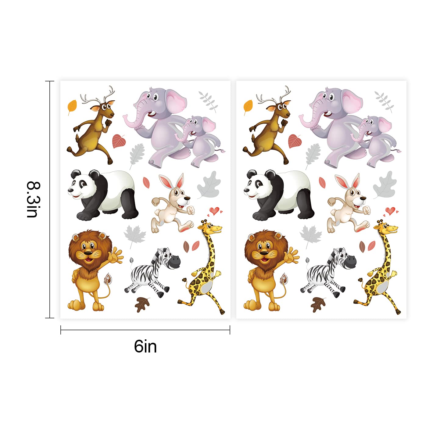 Glitter Tattoos for Kids - Jungle Animal Themed (Giraffe, Panda, Lion, Zebra, Elephant) - Silver Style Temporary Tattoos - Perfect for Birthday Parties, Baby Showers & Safari Themed Events