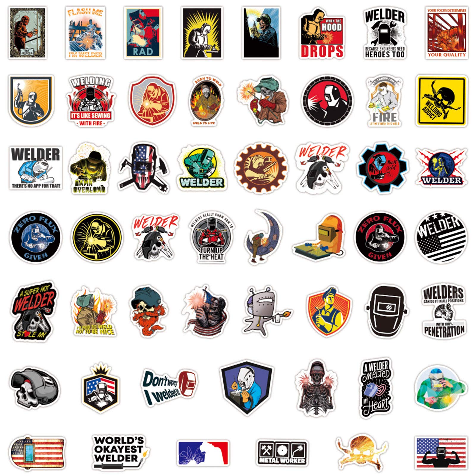 50pcs Cool Welding Stickers for Helmet - Durable Vinyl Decals for Hard Hats, Toolboxes, Laptops, Motorcycles & Skateboards - Perfect for Welders, DIY Enthusiasts & Industrial Workers