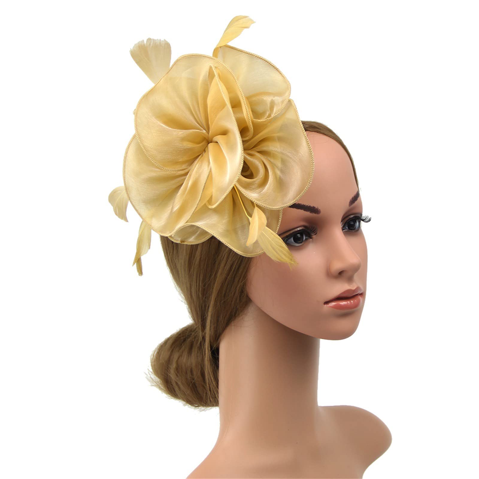 Elegant Women's Pillbox Flower Hat with Fascinator - Gold Tea Party, Cocktail, Wedding & Church Headpiece - Stylish Headbands for Women & Men - One Size Fits Most - Perfect for Special Occasions & Formal Events
