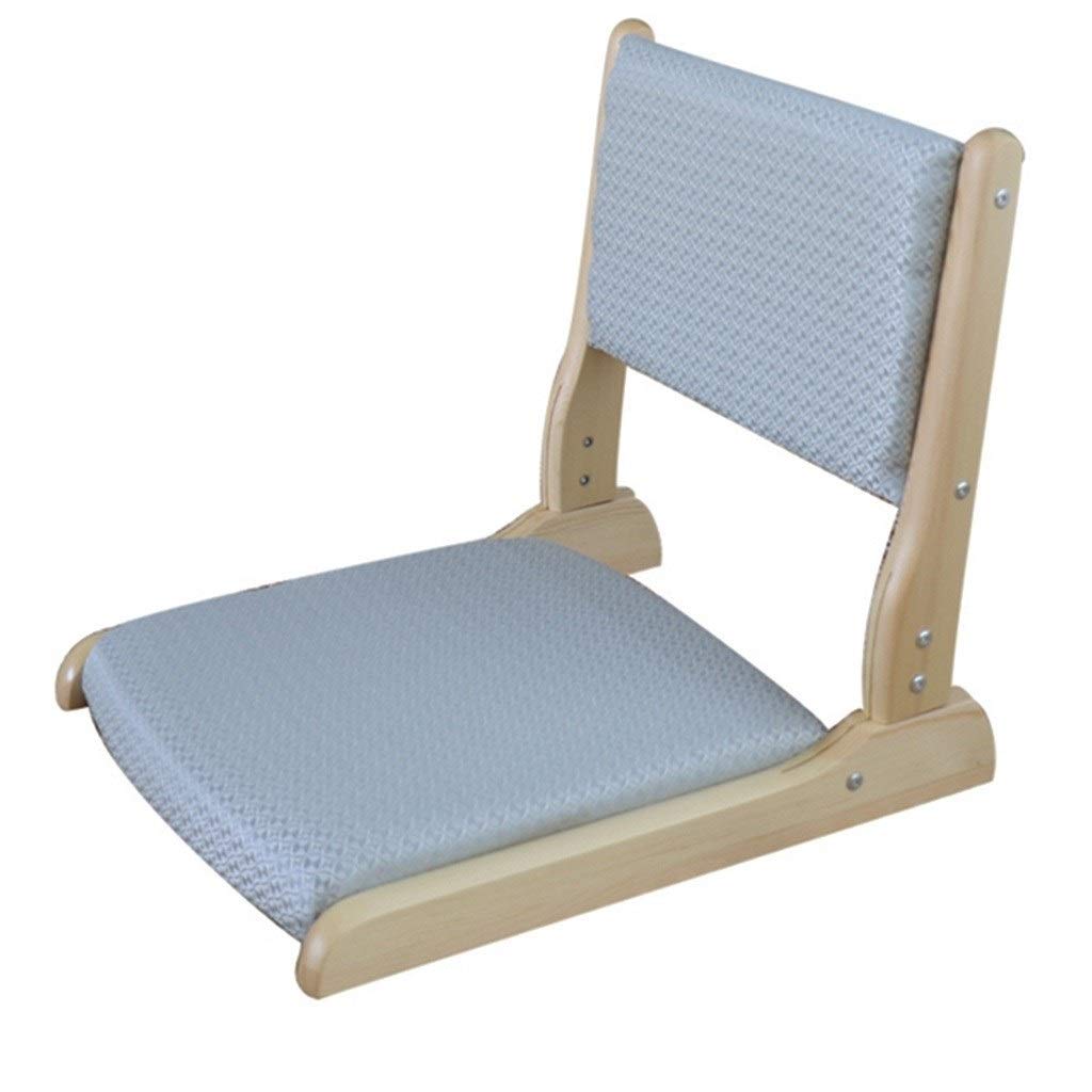 **Blue Solid Wood Folding Chaise Lounge Chair - Portable Tatami Legless Stool for Bay Window, Living Room & Outdoor Use (43x45x52cm, Storage Space Included)**