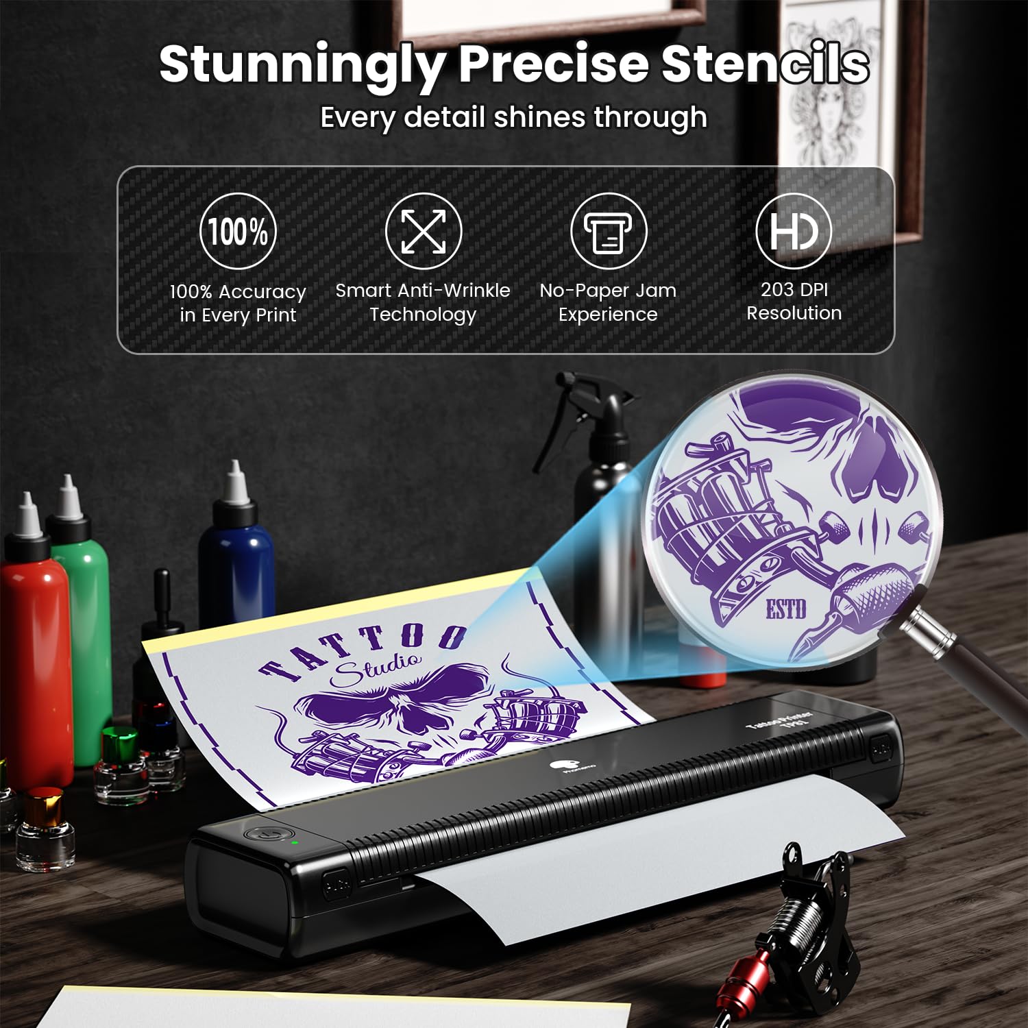 Phomemo TP81 Ultra Wireless Tattoo Stencil Printer - Professional Tattoo Machine Printer with 10 Transfer Papers | Compatible with iPad, iPhone, Android & PC | Perfect for Tattoo Artists & Beginners | Create Custom Designs at Home or Studio
