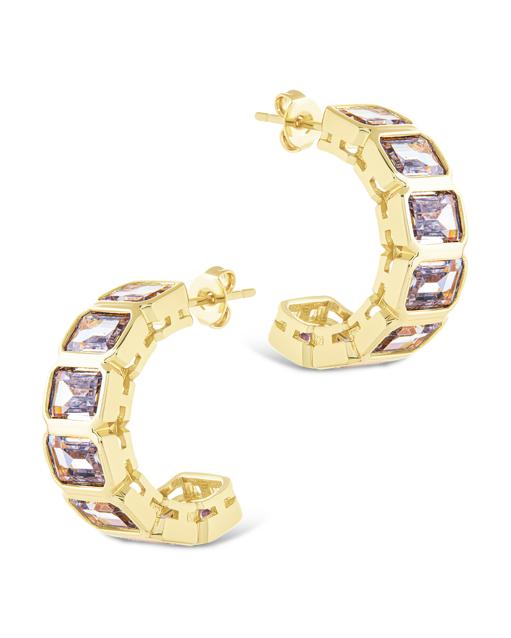 Nyssa Bezel CZ Station Hoop Earrings for Women - Cubic Zirconia Gold Plated Dangle Earrings - Elegant Jewelry Gift for Birthday, Anniversary & Special Occasions