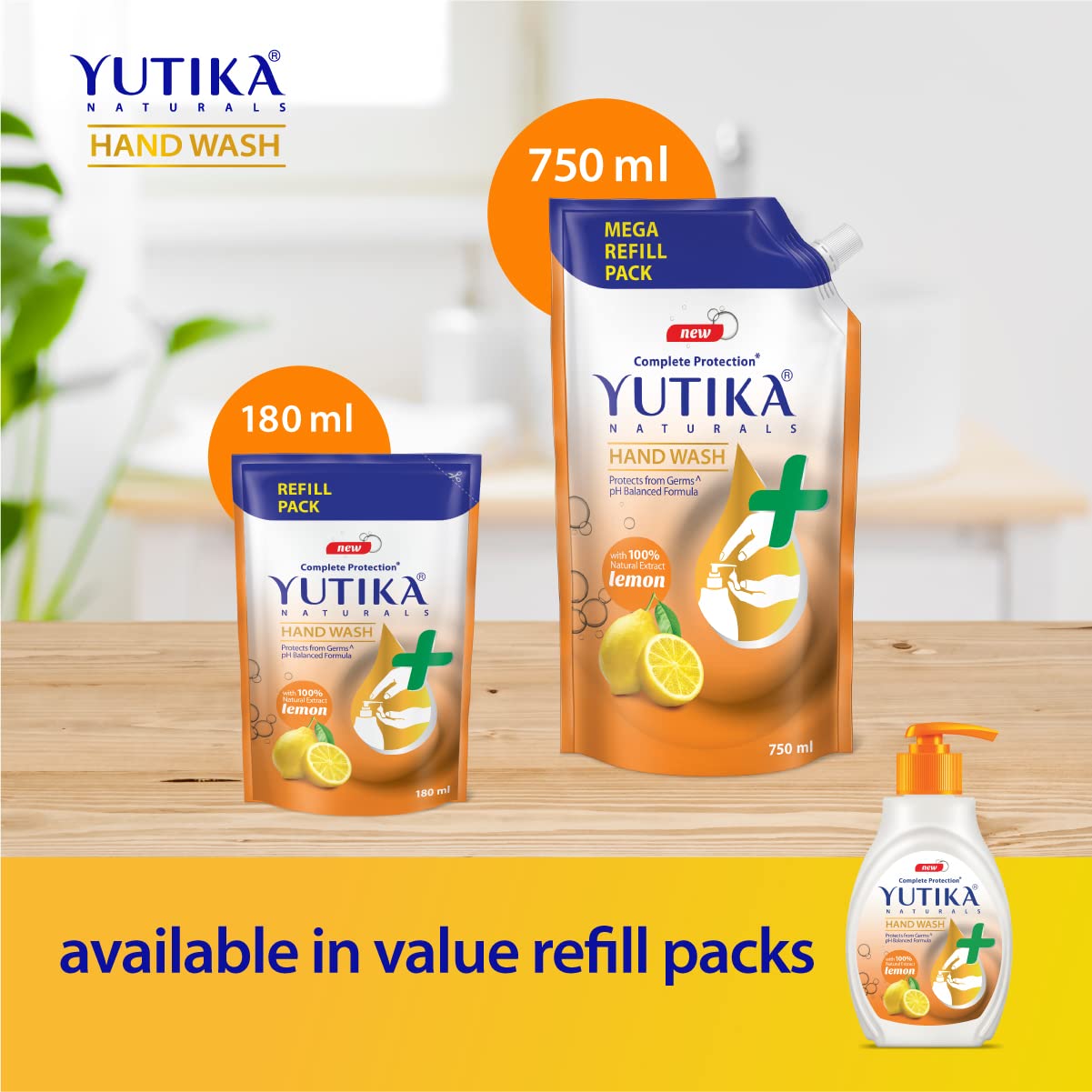 Yuthika Lemon Scented Hand Soap Refill - 180ml (3 Pack) | Antibacterial Liquid Soap for Kitchen, Bathroom & Office | Fresh Citrus Fragrance, Gentle on Skin