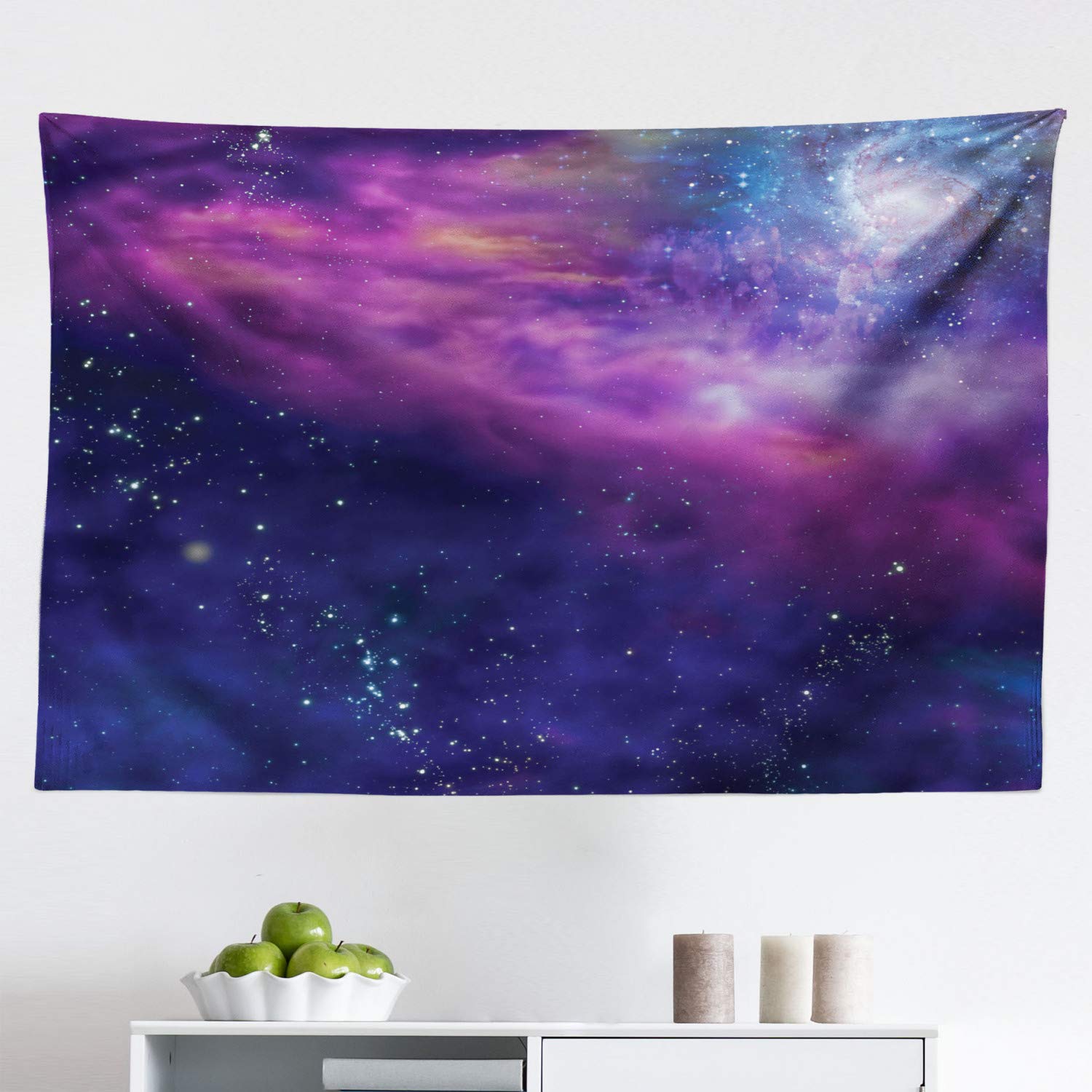 Ambesonne Outer Space Tapestry Wall Hanging - Milky Way Galaxy Star Clusters Design with Solar System Elements, 45x30 Inch Purple Blue Cosmic Decor for Bedroom, Living Room, Dorm | Perfect for Astronomy Lovers & Space Themed Room Decor