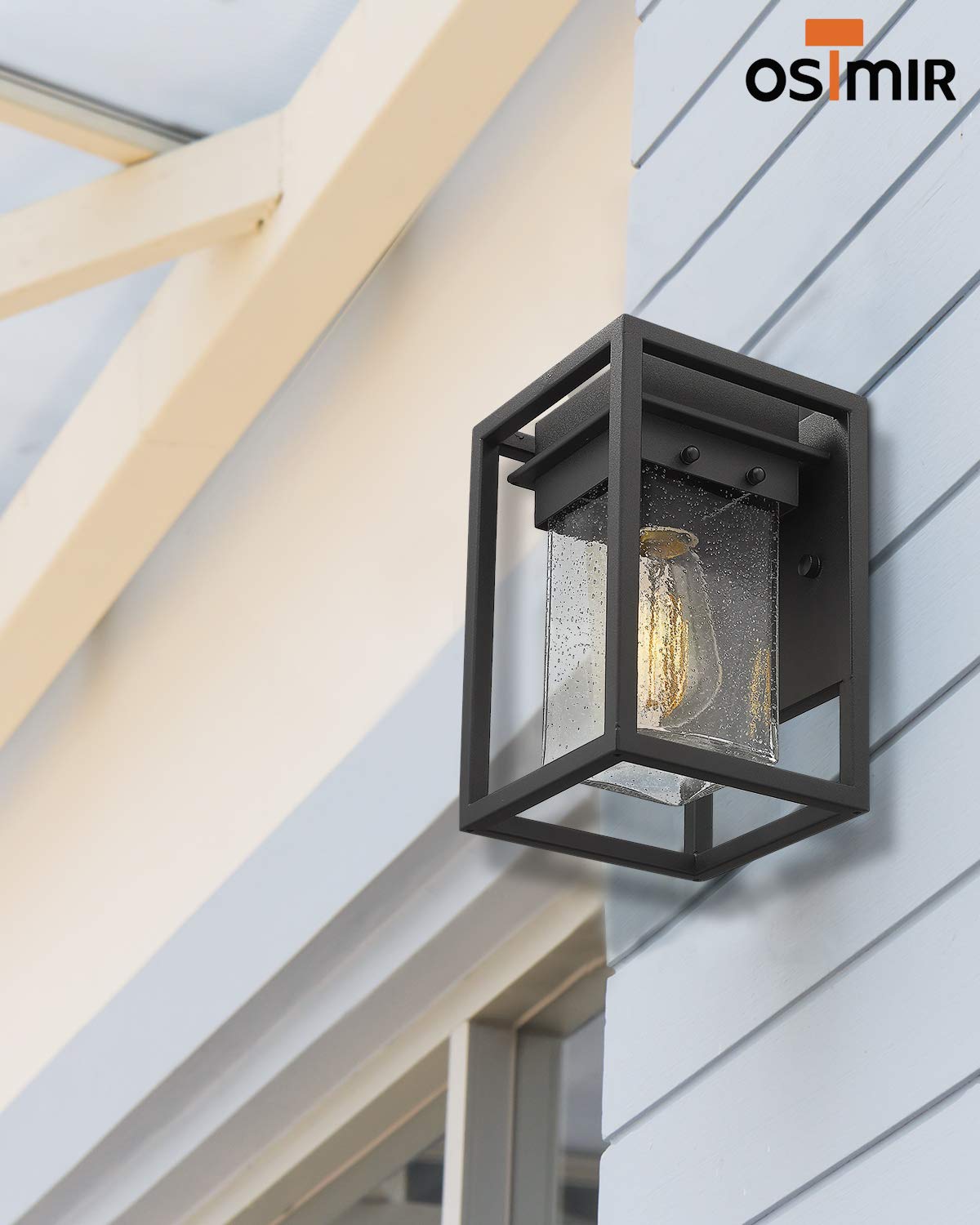 2 Pack Black Waterproof Outdoor Wall Lights with Seeded Glass - Modern Square Exterior Lighting Fixtures for Patio, Porch, Garage & House (2103-1W-2PK) - Perfect for Entryway Lighting, Backyard Ambiance & Home Security