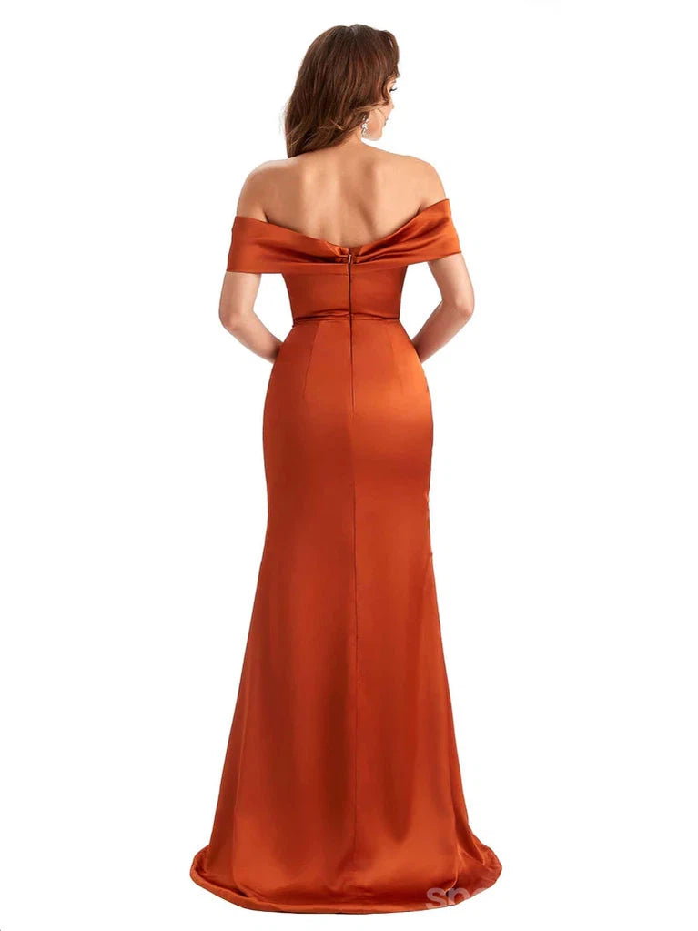 Elegant Burnt Orange Mermaid Bridesmaid Dress with High Slit - WG1347 | Perfect for Weddings, Formal Events & Special Occasions