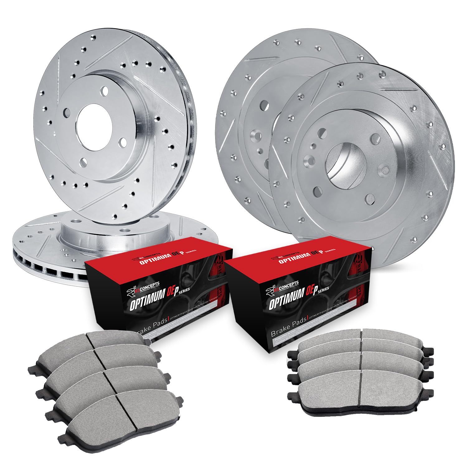 R1 Concepts Premium Front & Rear Brake Kit - Semi-Metallic Brake Pads & Rotors for 1981 Nissan Maxima | High-Performance Braking for Daily Commuting & City Driving