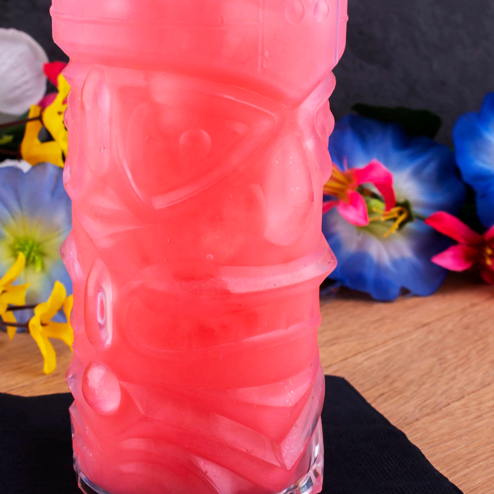 BarConic® 15 oz Clear Plastic Tiki Cup - Tropical Party Drinkware for Summer Cocktails, Luau Themed Events & Beach Bar Decorations