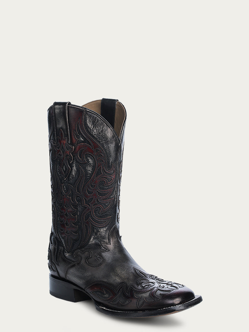 Men's Black Embroidered Cowboy Boots with Bone Overlay & Wide Square Toe - Western Style Riding Boots for Country Music Festivals & Rodeo Events