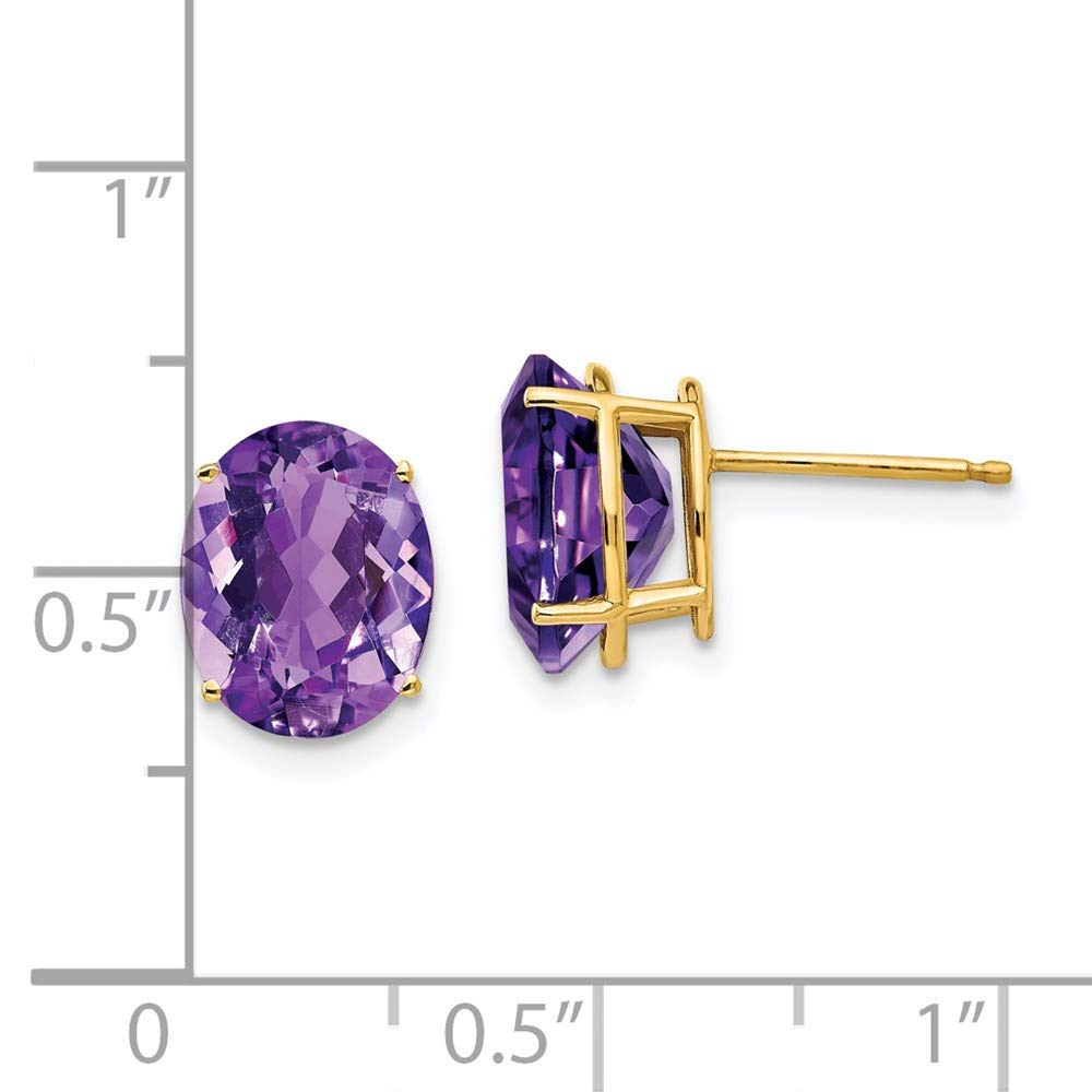 14K Yellow Gold Oval Amethyst Stud Earrings for Women - Dainty Fine Jewelry Gift for Her (10x8mm) - Perfect for Weddings, Anniversaries & Special Occasions